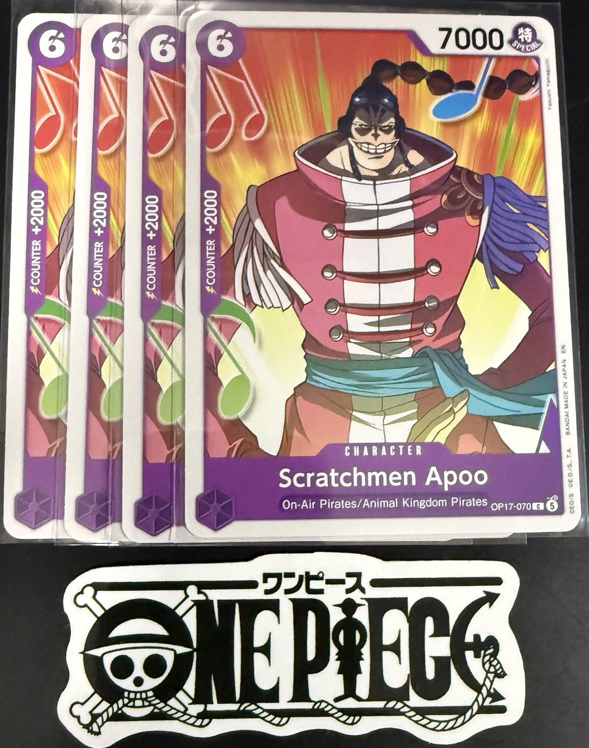 4x One Piece OP17-070 C - Scratchmen Apoo - EN - Regular - Play Set - TCG - NM/M