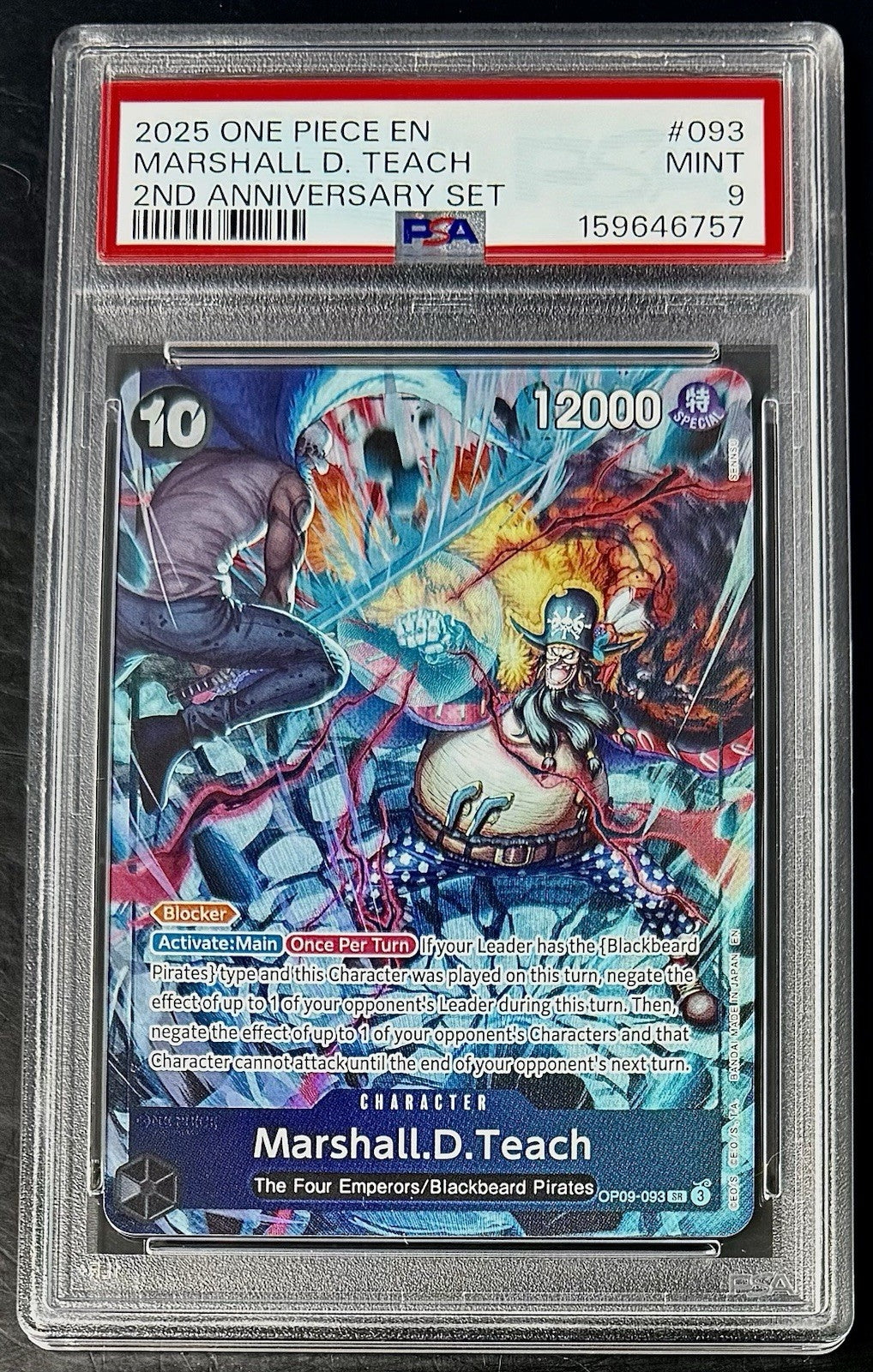 PSA 9 One Piece OP09-093 SR - Marshall.D.Teach - EN - 2nd Anniversary Set