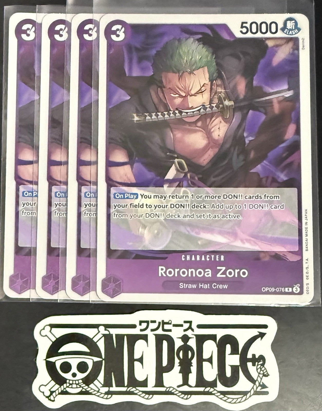 4x One Piece OP09-076 R Roronoa Zoro - ENG - Foil - Playset - TCG - NM/M