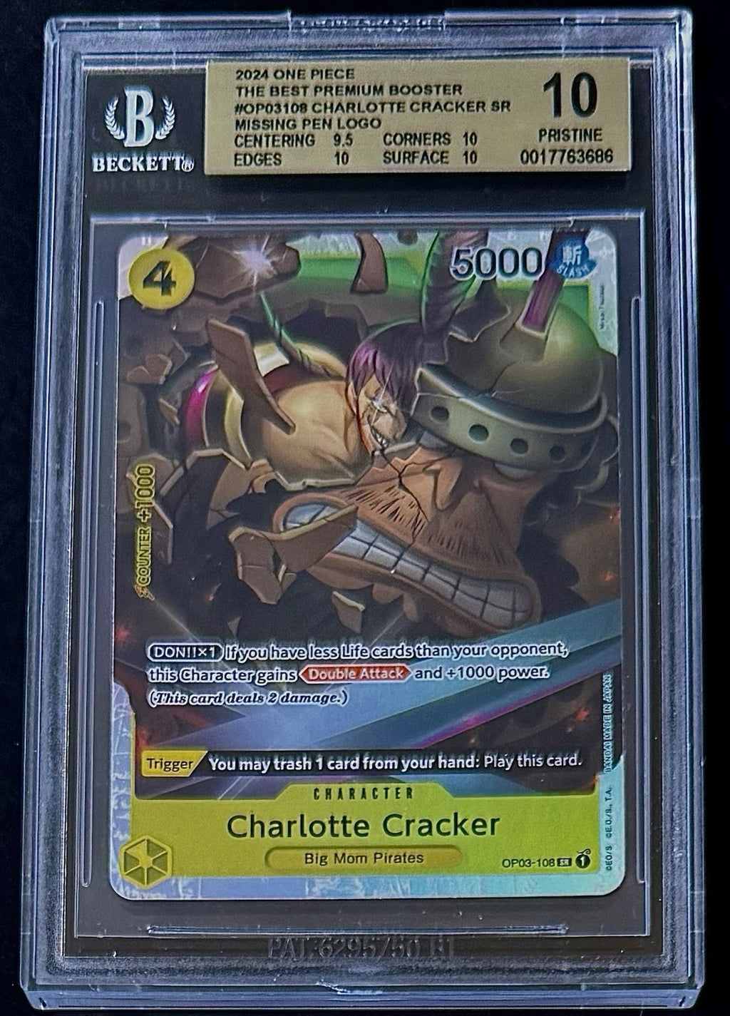 BGS 10 One Piece OP03-108 SR Charlotte Cracker - English - Foil - PRB01 - Graded