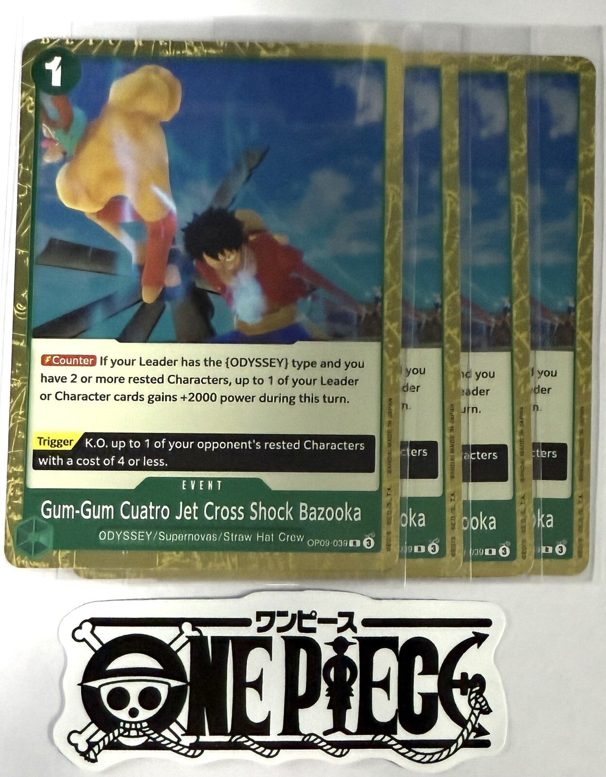 4x One Piece OP09-039 R Gum-Gum Cuatro Jet...  - Foil - English -  TCG - Mint