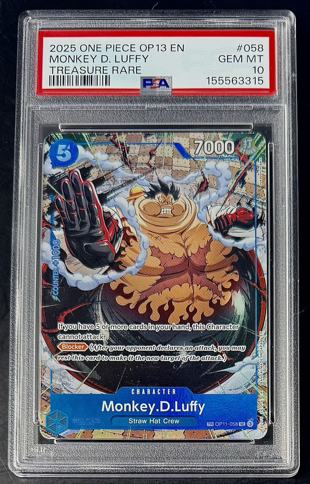 PSA 10 One Piece TR OP11-058 UC - Monkey.D.Luffy - EN - Carrying on His Will