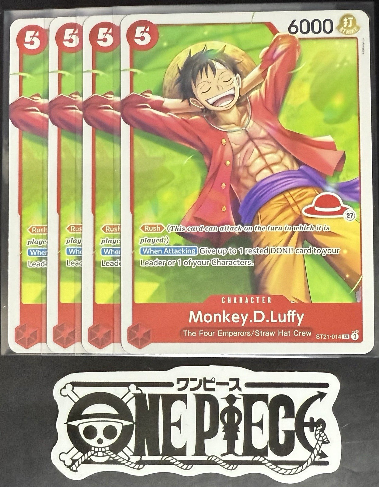 4x One Piece ST21-014 SR Monkey.D.Luffy - EN - Regular - Play Set - LD01 - NM/M
