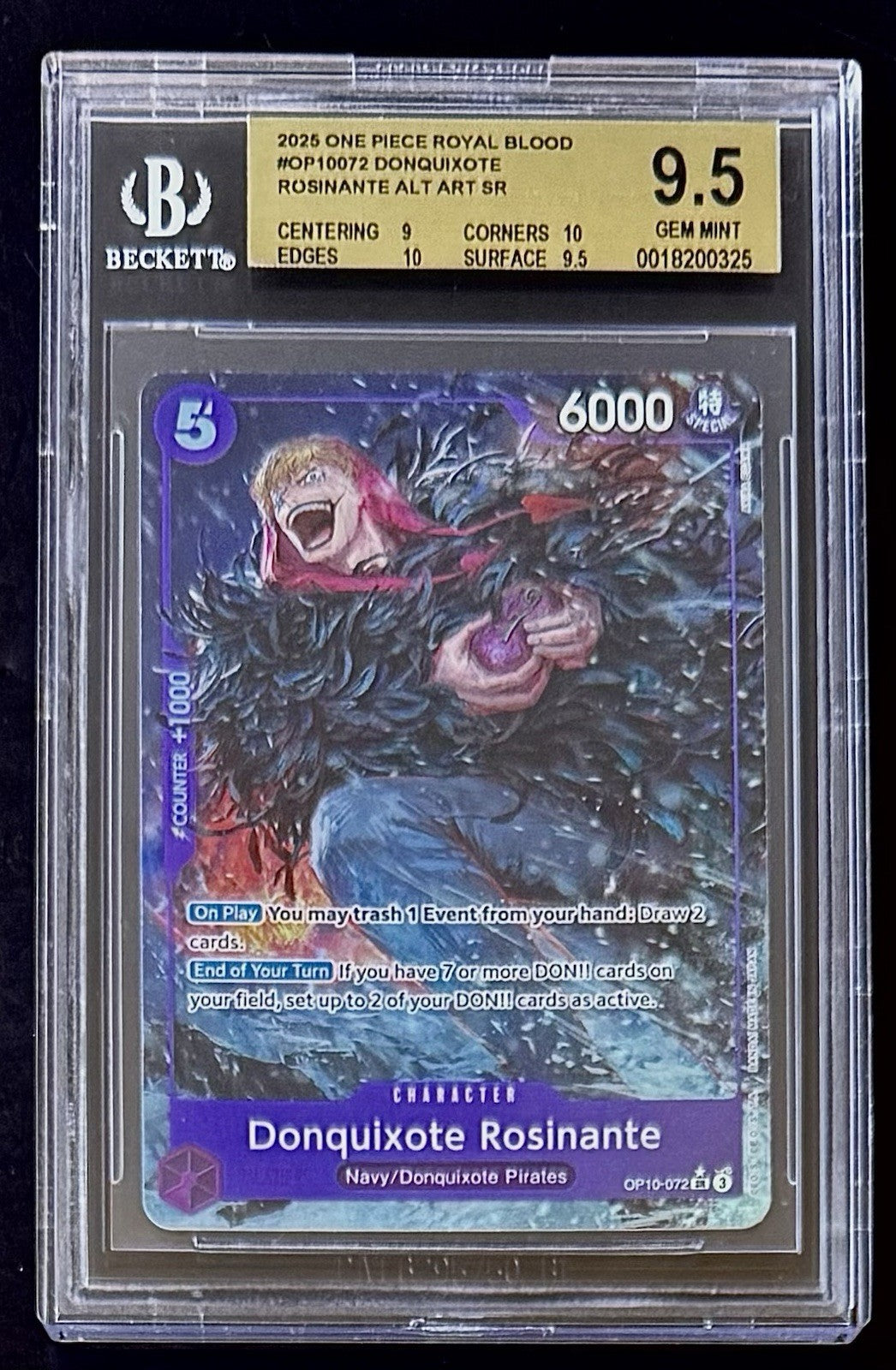 BGS 9.5 One Piece OP10-072 SR* Donquixote Rosinante Alt Art - English - Graded