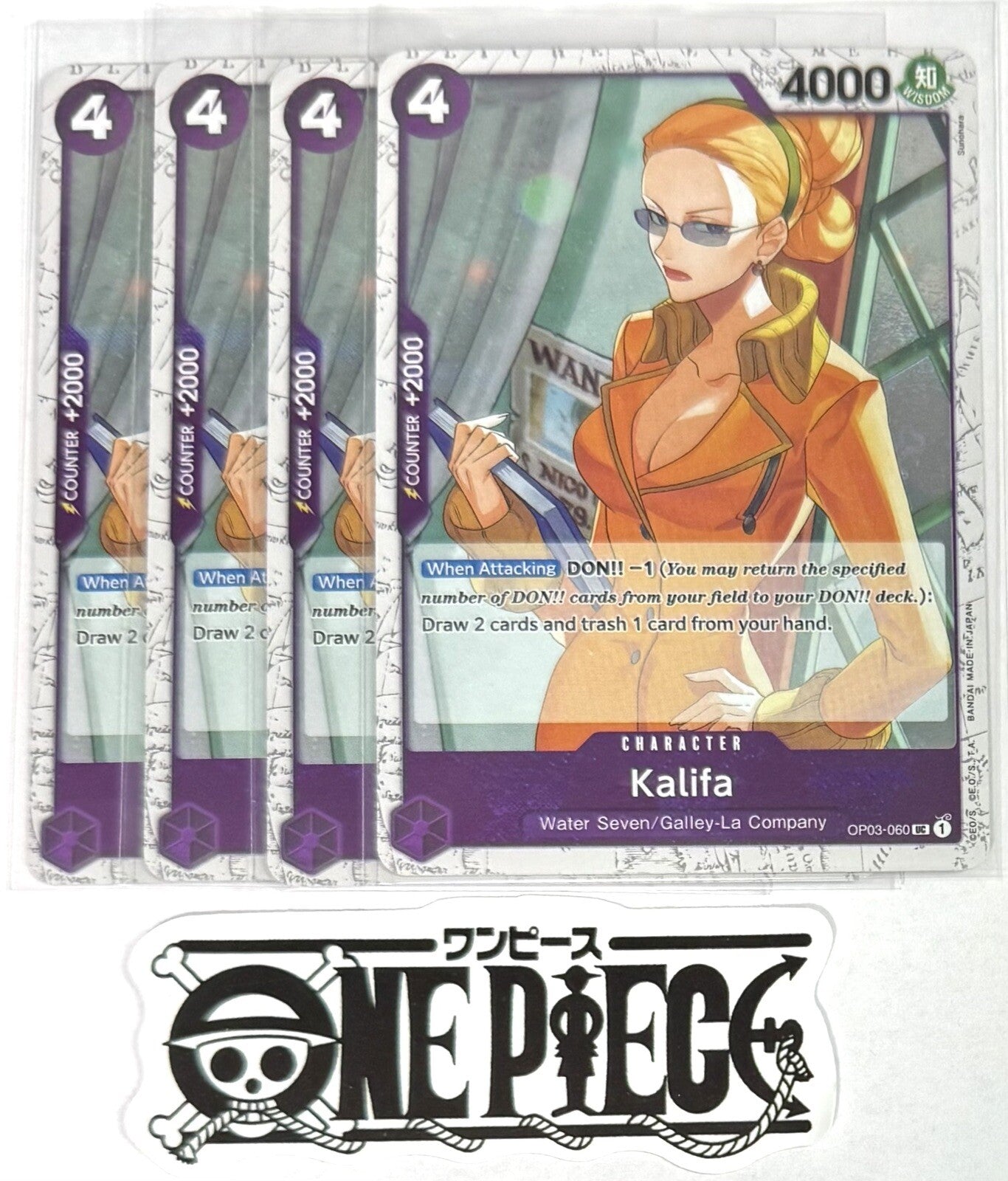 4x One Piece OP03-060 UC Kalifa - Flag Foil - English - Playset - TCG - NM/M