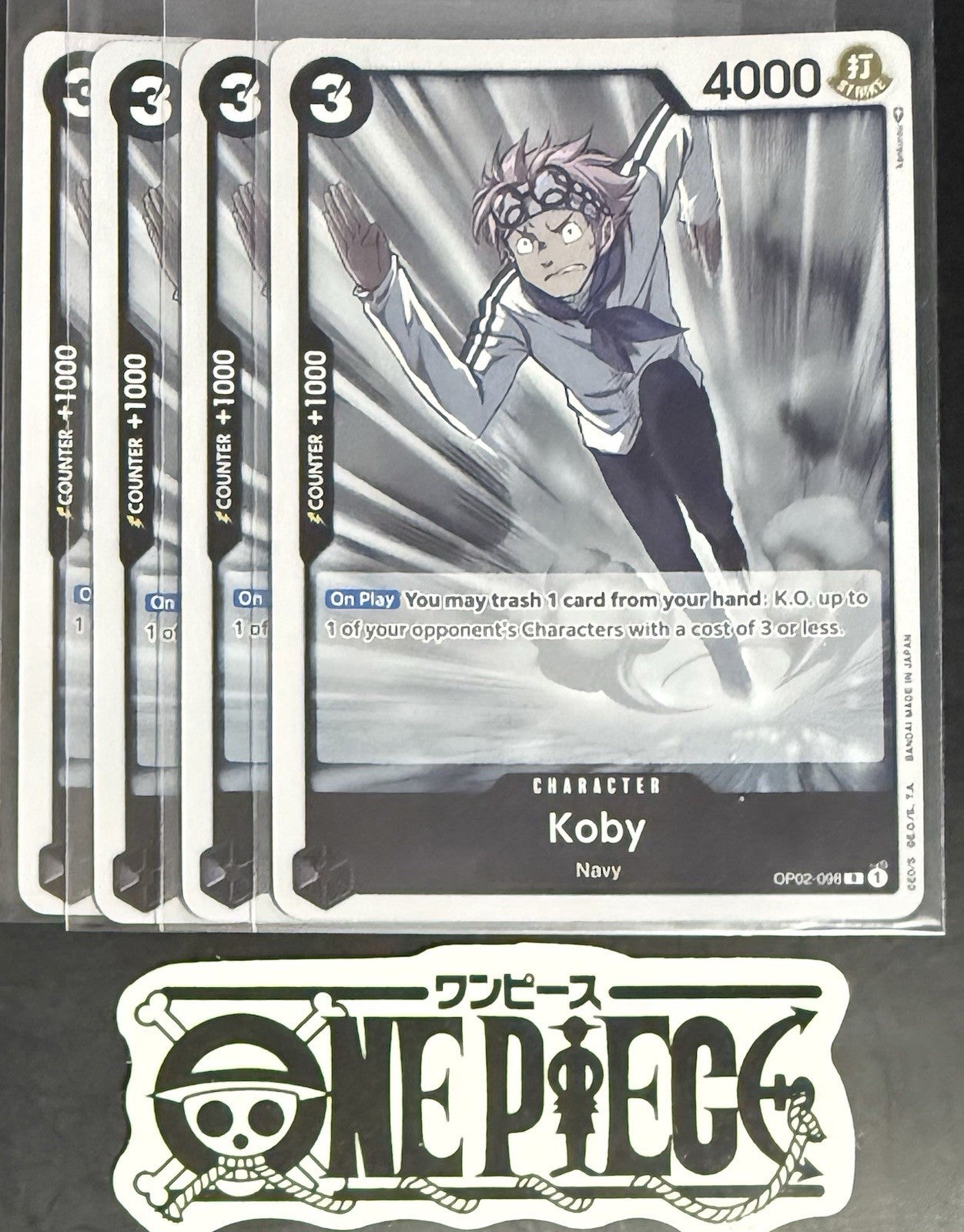 4x One Piece OP02-098 R Koby - English - Foil - Playset - TCG - NM/M