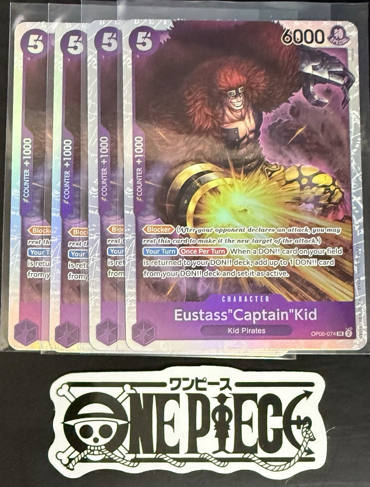 4x One Piece OP05-074 SR Eustass"Captain"Kid- ENG - Foil - Play Set - TCG - NM/M