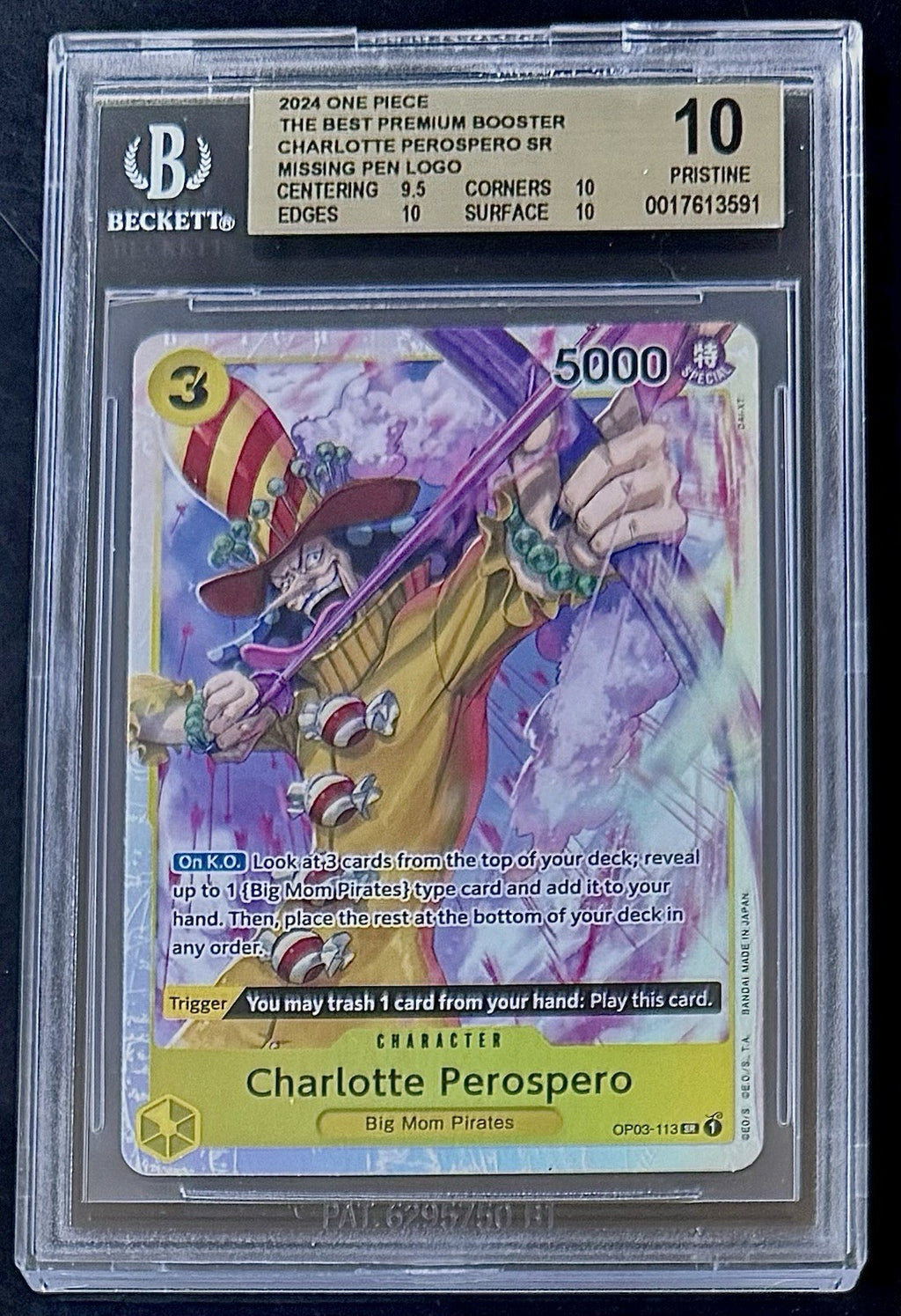 BGS 10 One Piece OP03-113 SR Charlotte Perospero Foil - English - PRB01 - Graded
