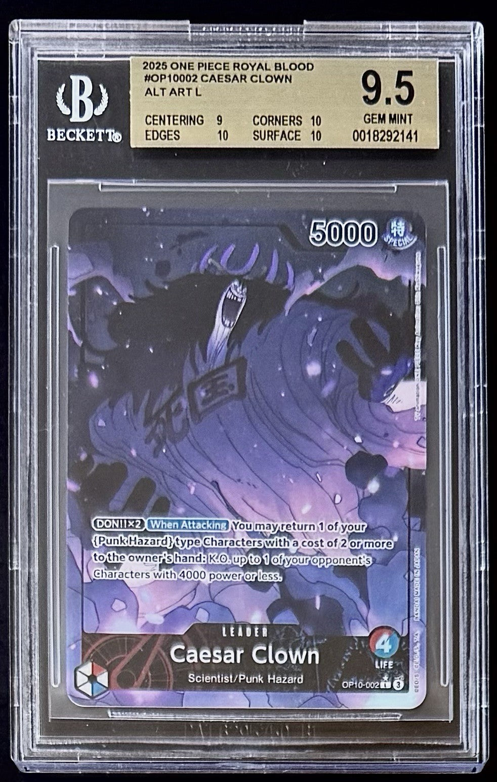 BGS 9.5 One Piece OP10-002 L* - Caesar Clown - Alt Art - EN -Royal Blood - Foil