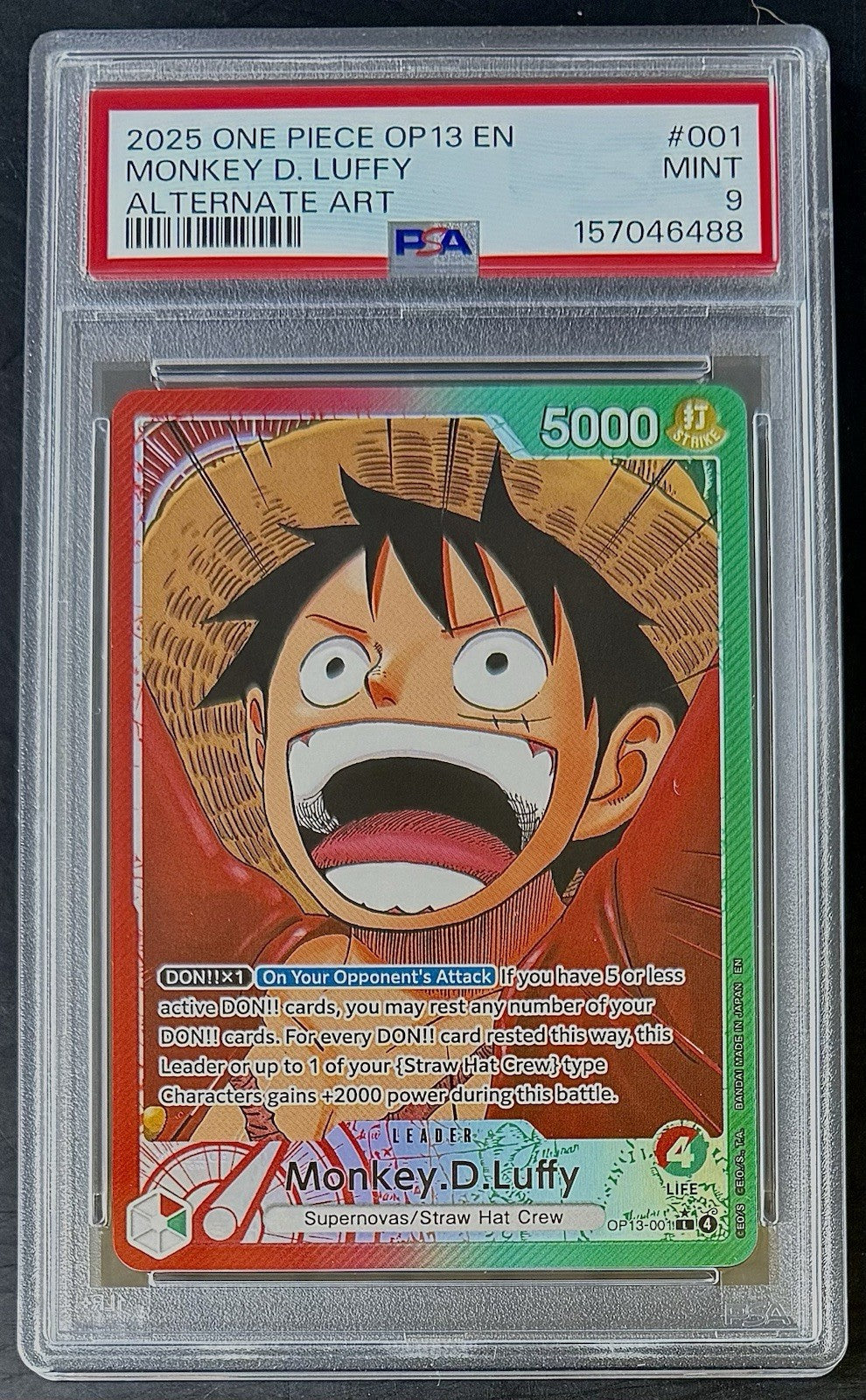 PSA 9 One Piece OP13-001 L* - Monkey.D.Lufffy - Alt Art - EN - Foil