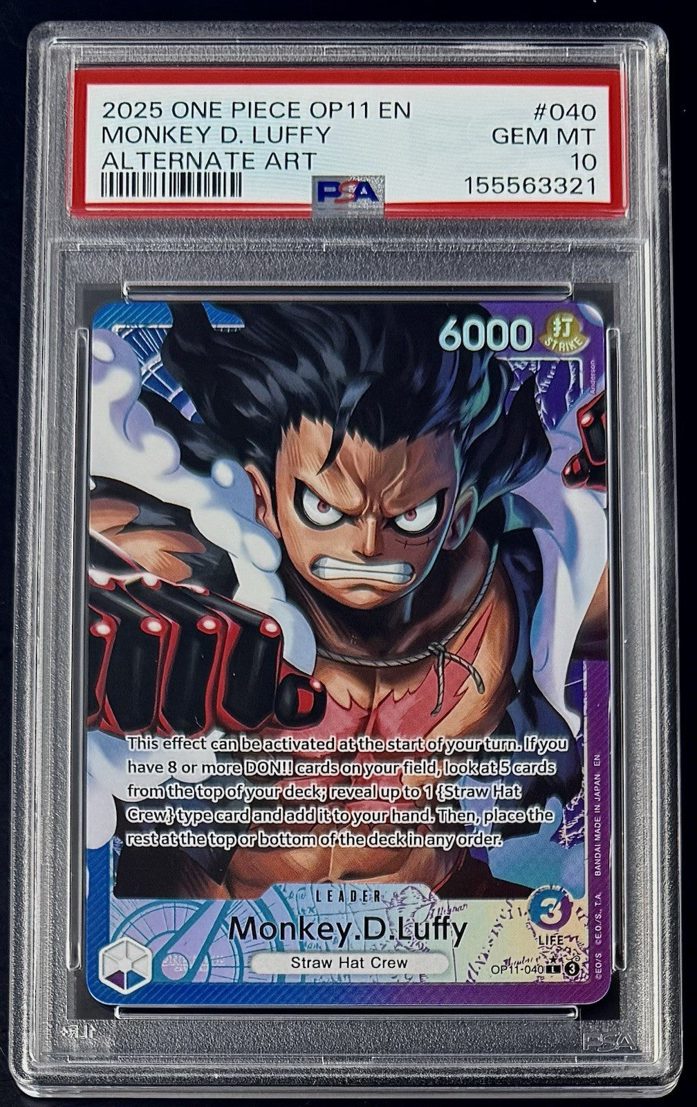 PSA 10 One Piece OP11-040 L* - Monkey.D.Luffy - Alt Art - EN - Divine Speed