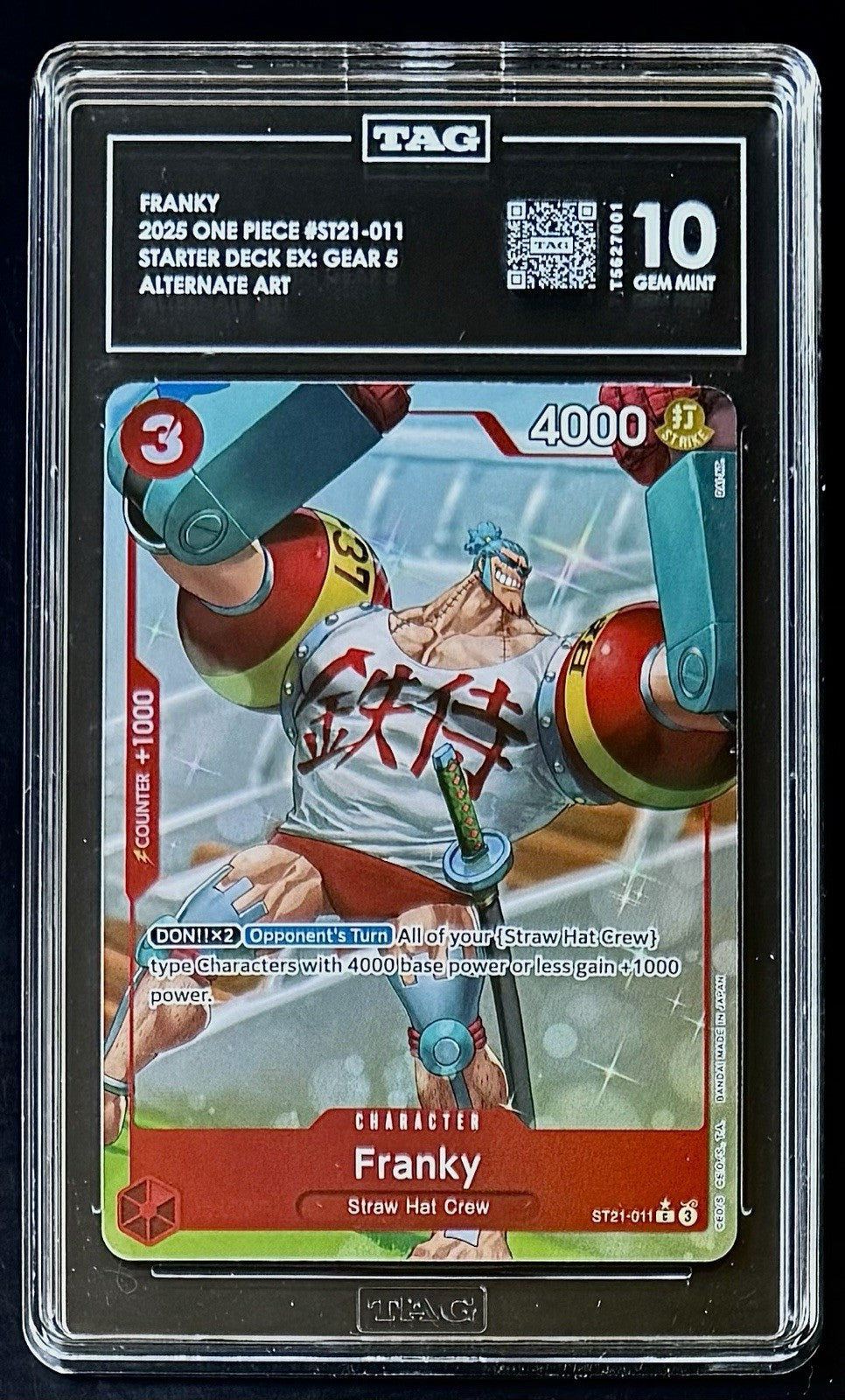 TAG 10 One Piece ST21-011 C* - Franky - Alt Art - EN - Foil - EX Gear 5 - Graded