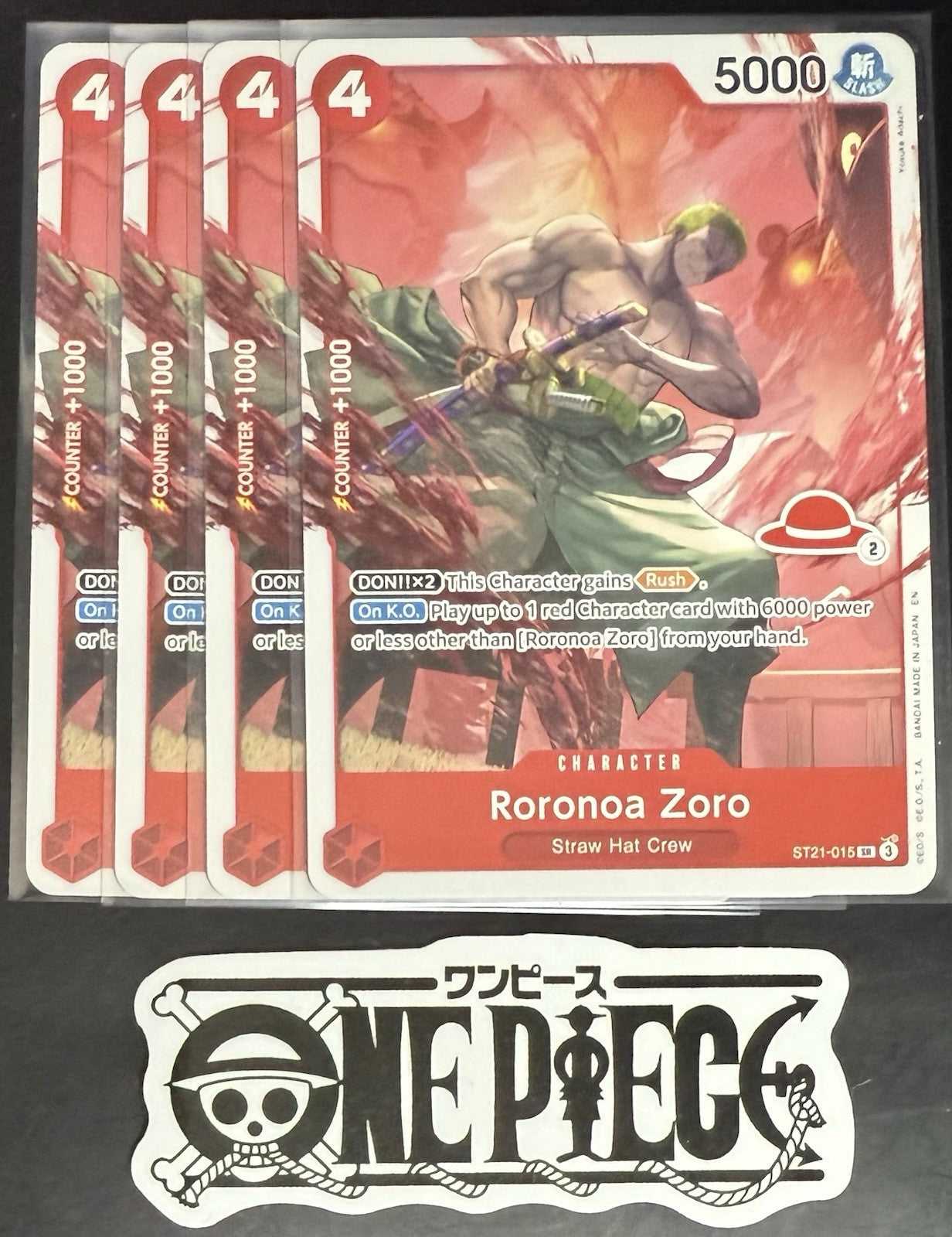 4x One Piece ST21-015 SR - Roronoa Zoro - EN - Regular - Play Set - LD01 - NM/M