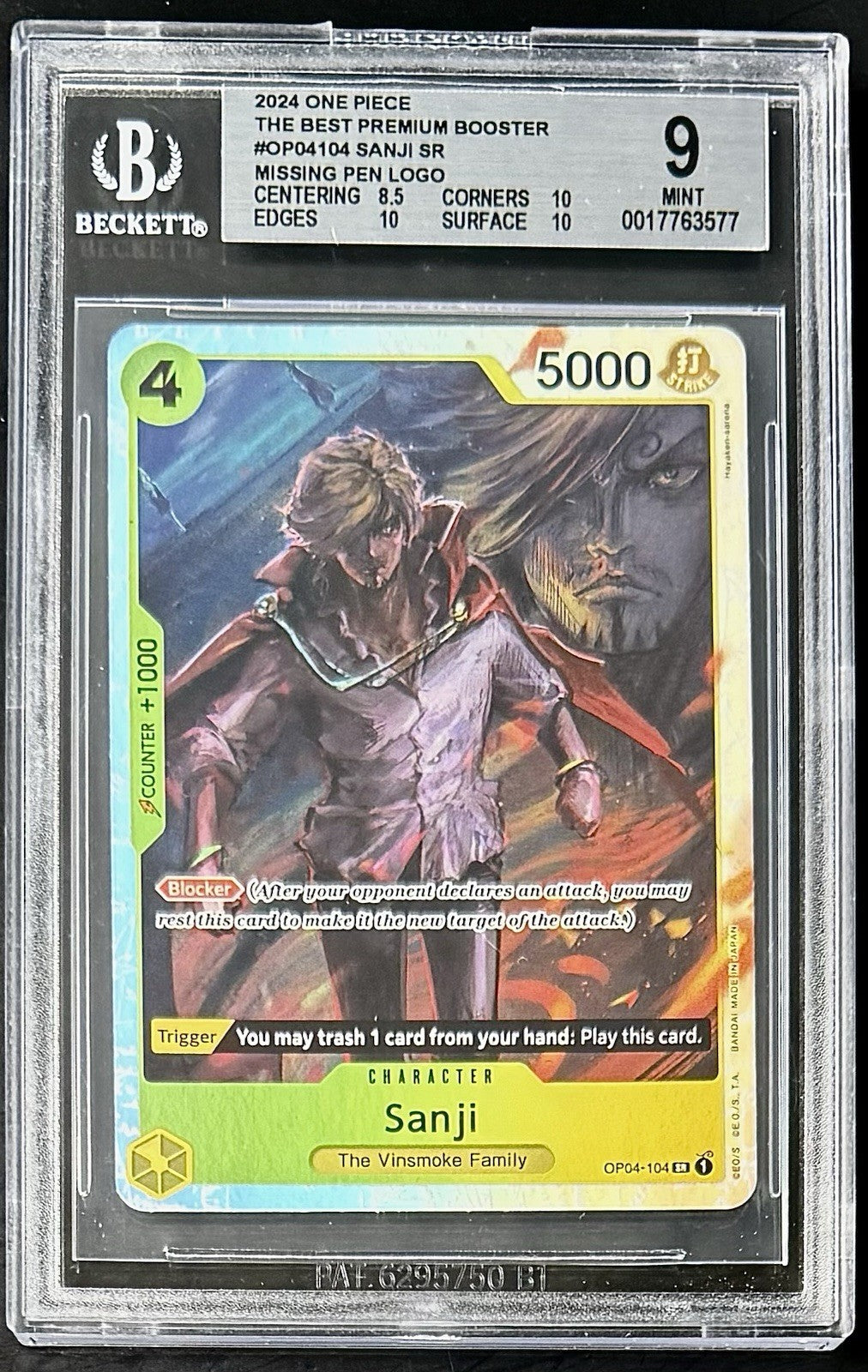 BGS 9 One Piece OP04-104 SR Sanji Foil - English - PRB01 - Graded