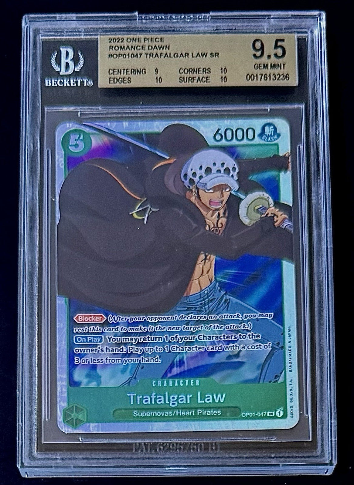 BGS 9.5 One Piece OP01-047 SR Trafalgar Law - English - Romance Dawn - Graded