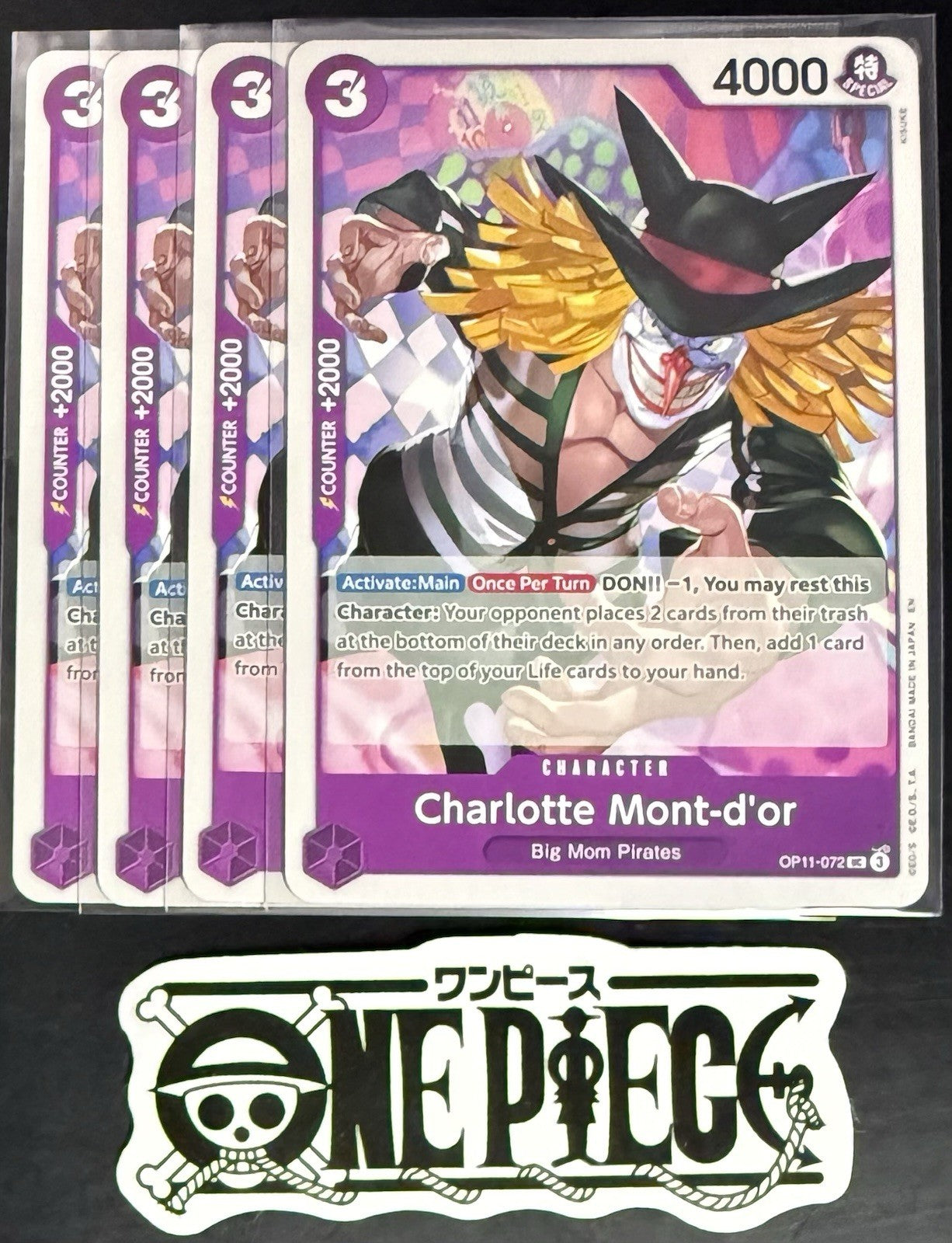 4 x One Piece OP11-072 UC Charlotte Mont-d'or- ENG - Regular - Playset -TCG-NM/M