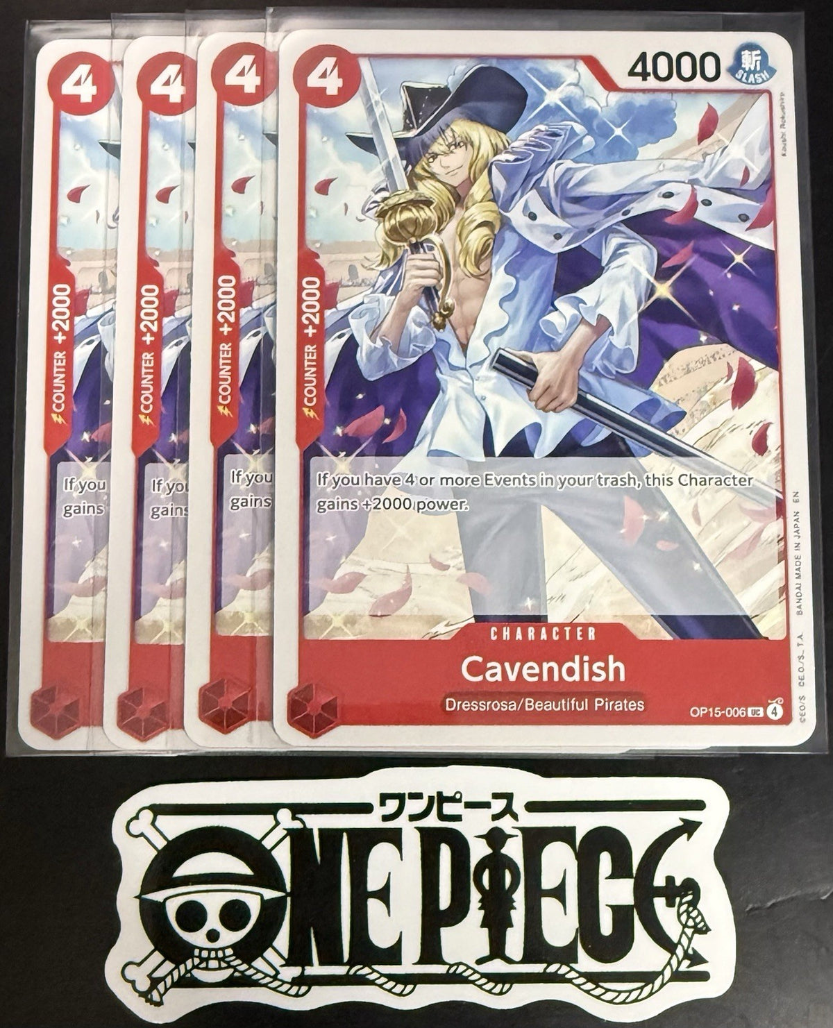 4x One Piece OP15-006 UC - Cavendish - EN - Regular - Play Set - TCG - NM/M