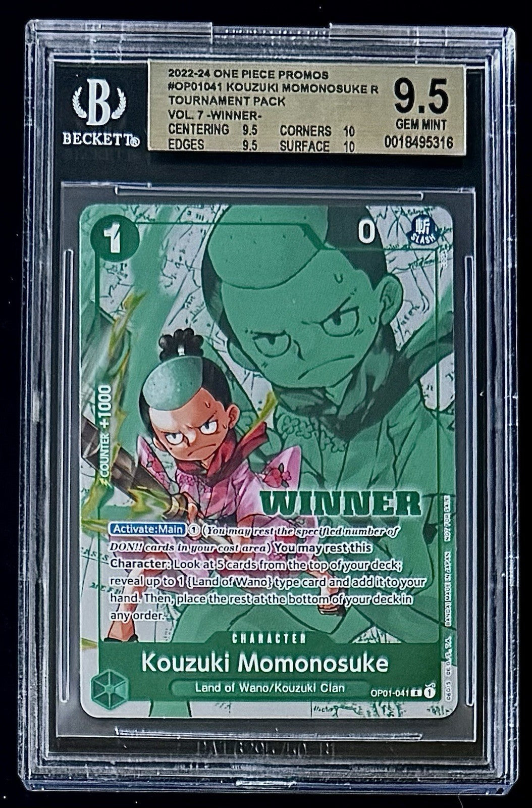 BGS 9.5 One Piece OP01-041 R Kouzuki Momonosuke - English - Winner - Graded