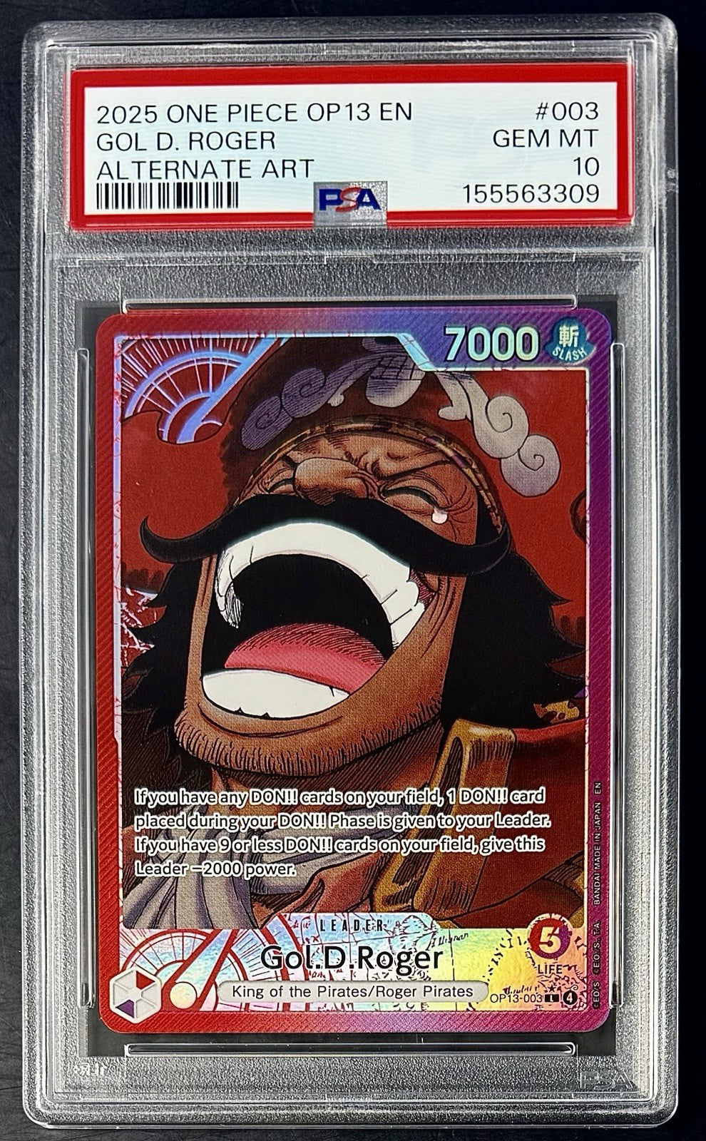 PSA 10 One Piece OP13-003 L* - Gol.D.Roger - Alt Art - EN - Carrying on His Will