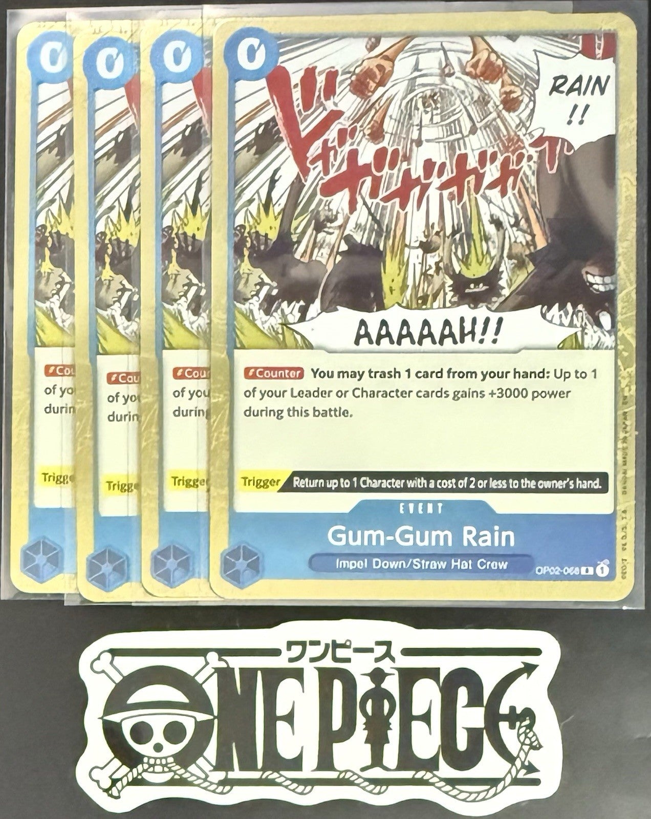 4x One Piece OP02-068 R Gum-Gum Rain - English - Foil - Playset - TCG - NM/M