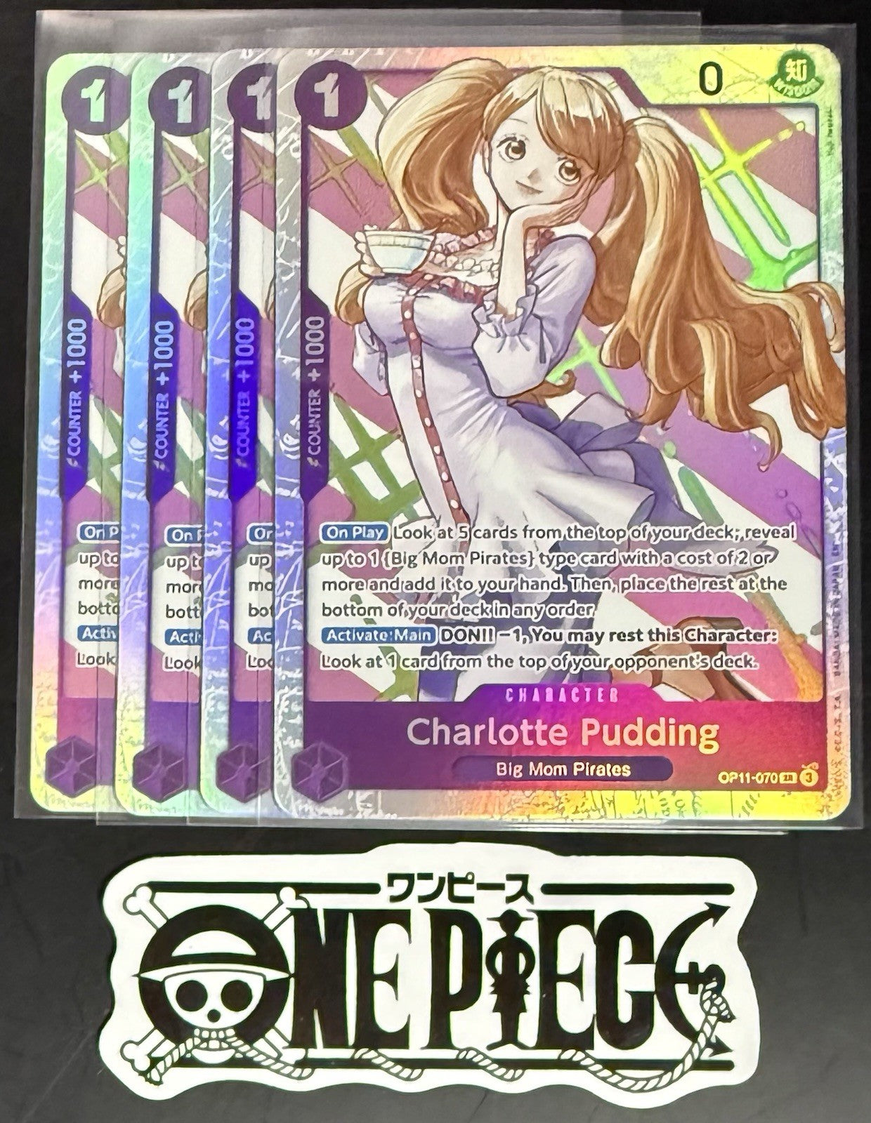 4x One Piece OP11-070 SR Charlotte Pudding - English - Foil - Playset - TCG-NM/M