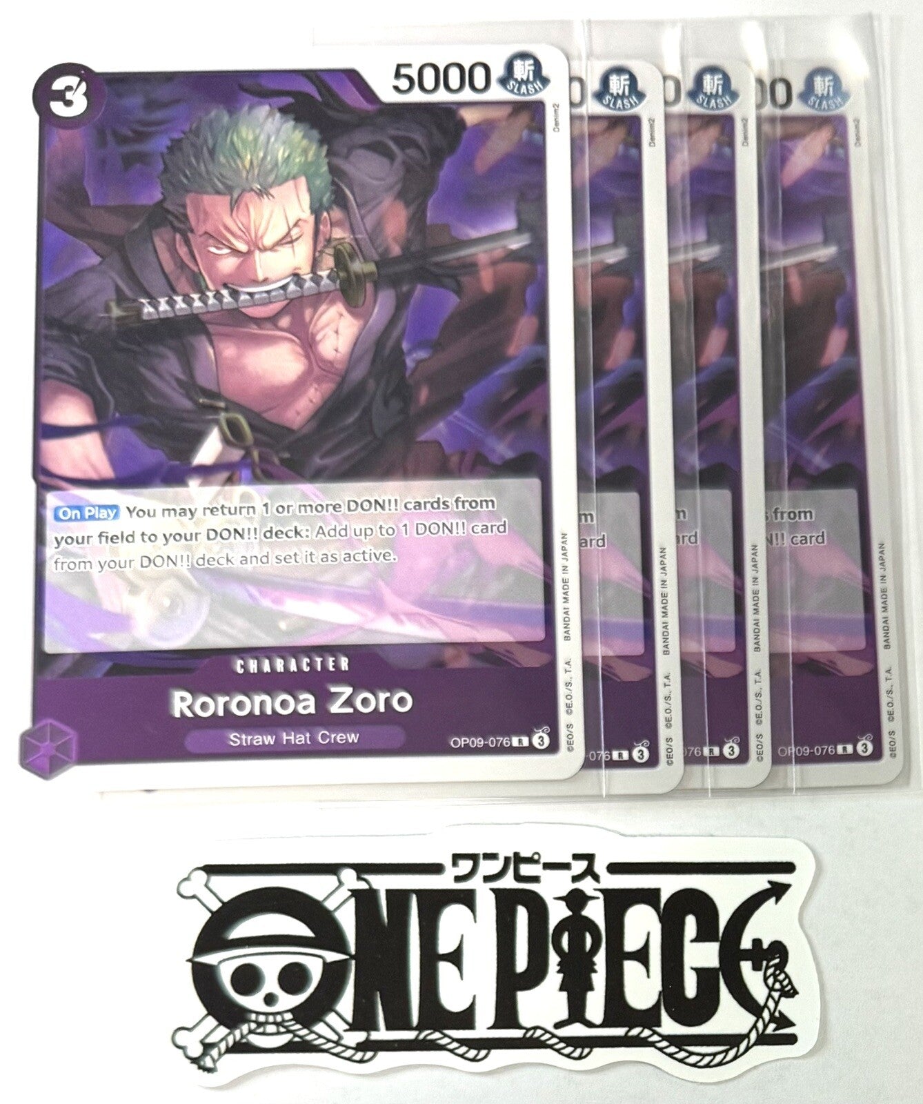 4x One Piece OP09-076 R Roronoa Zoro - Foil - English - TCG - Mint