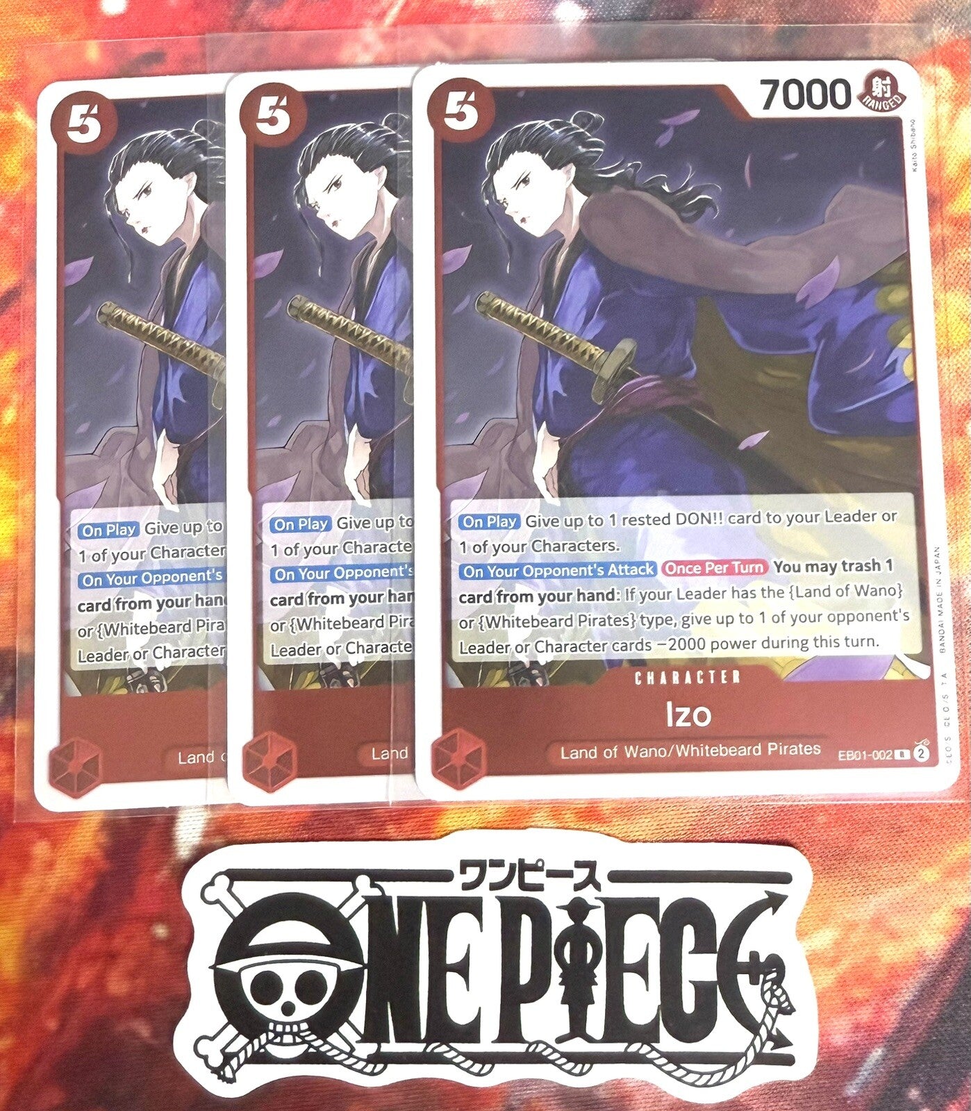 3x One Piece EB01-002 R Izo - ENG - Foil - TCG - NM/M