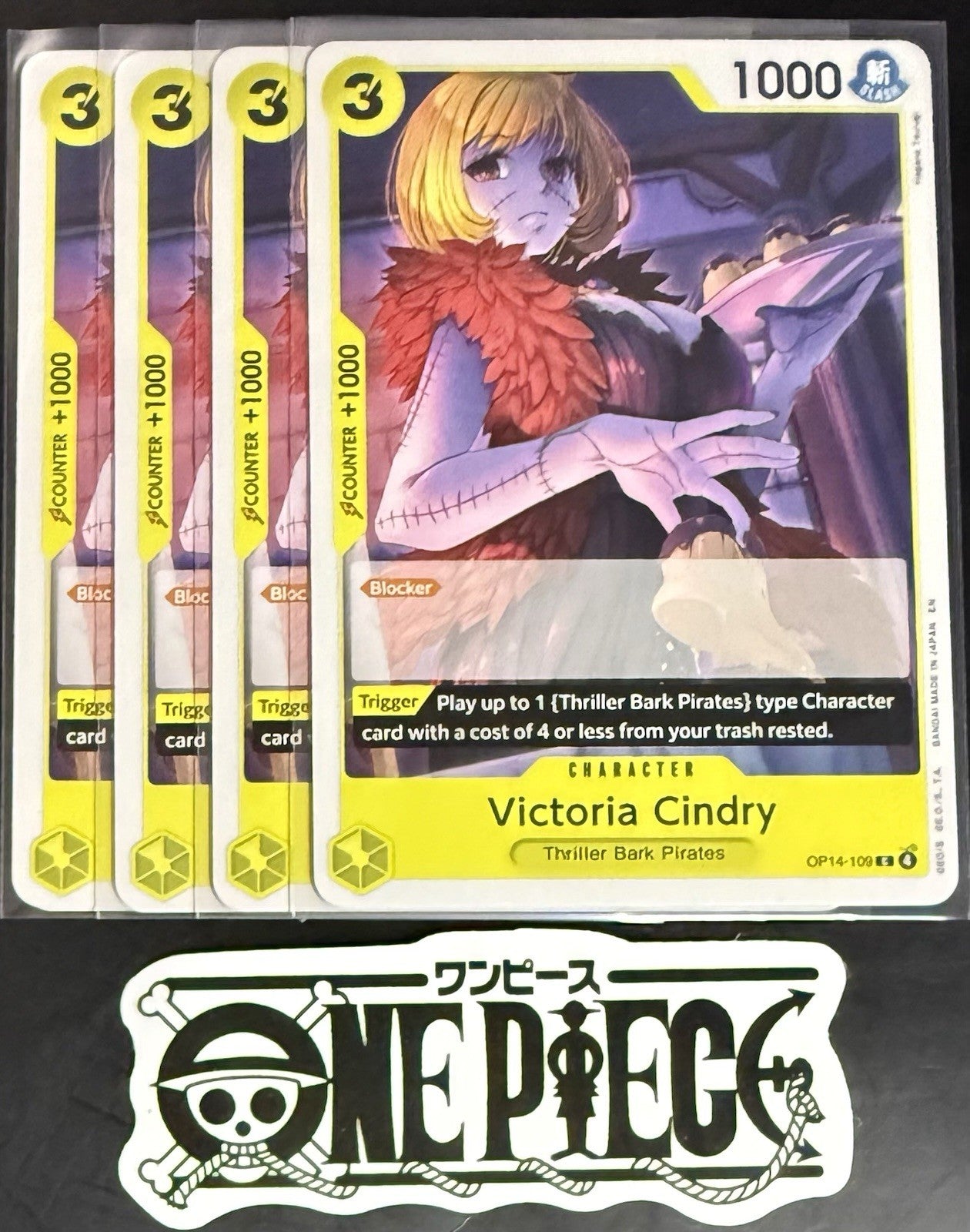 4x One Piece OP14-109 C Victoria Cindry - ENG - Regular - Playset - NM/M