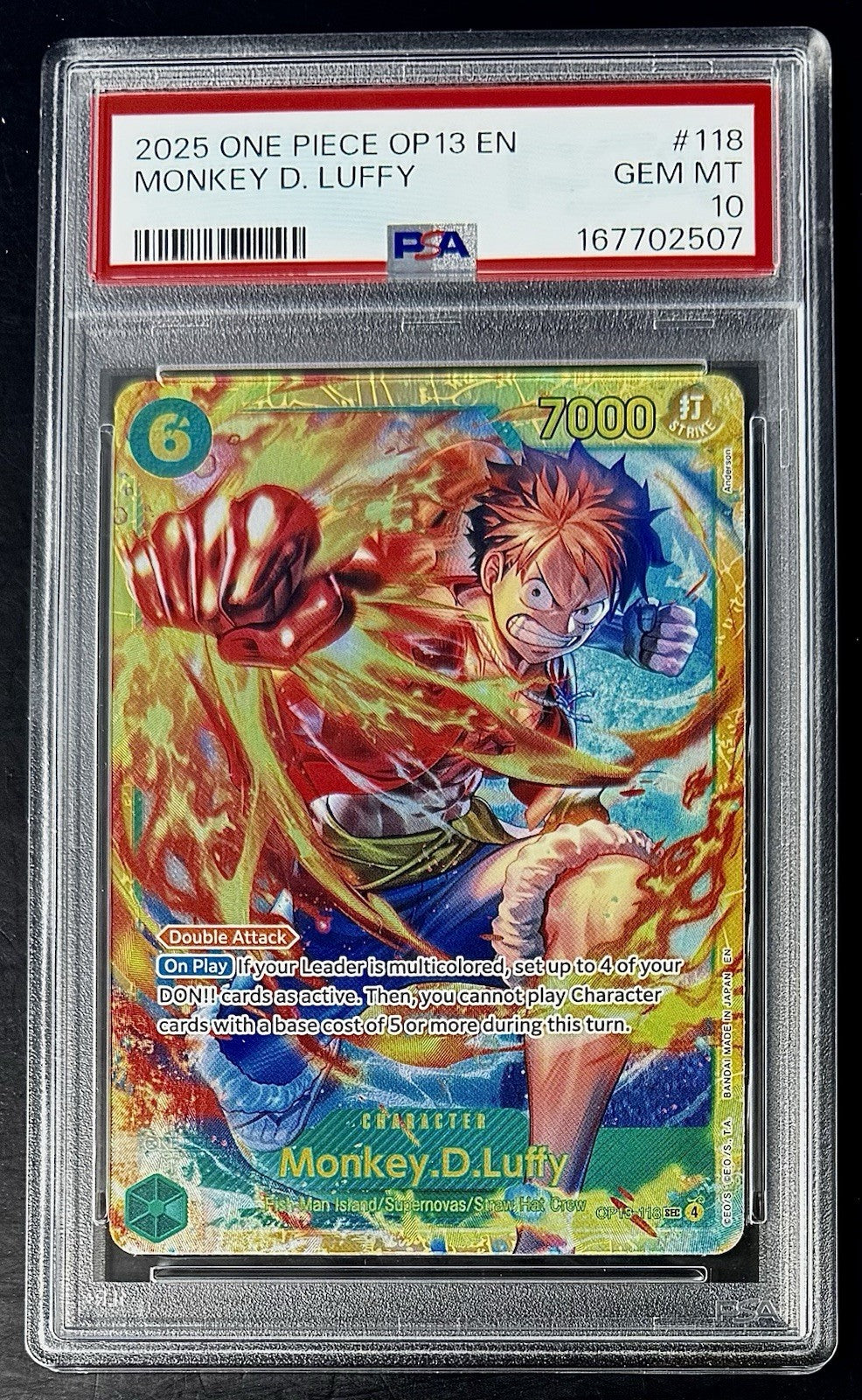PSA 10 One Piece OP13-118 SEC - Monkey.D.Luffy - EN - Carrying on His Will
