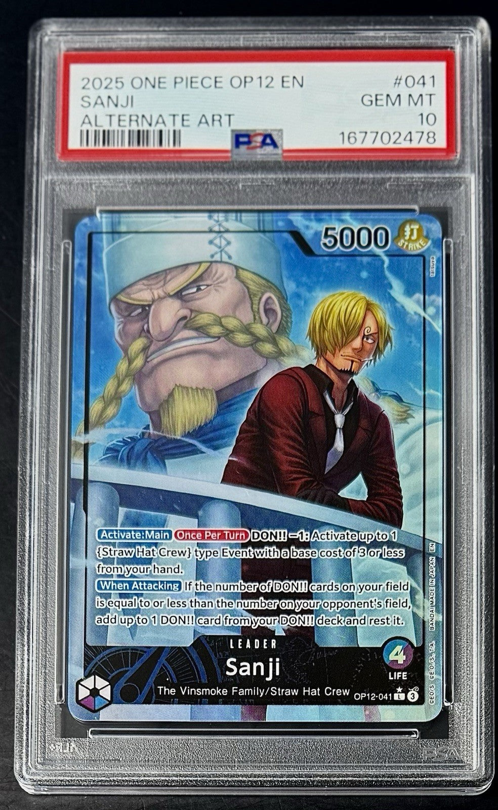 PSA 10 One Piece OP12-041 L* - Sanji - Alt Art - EN - Legacy of the Master