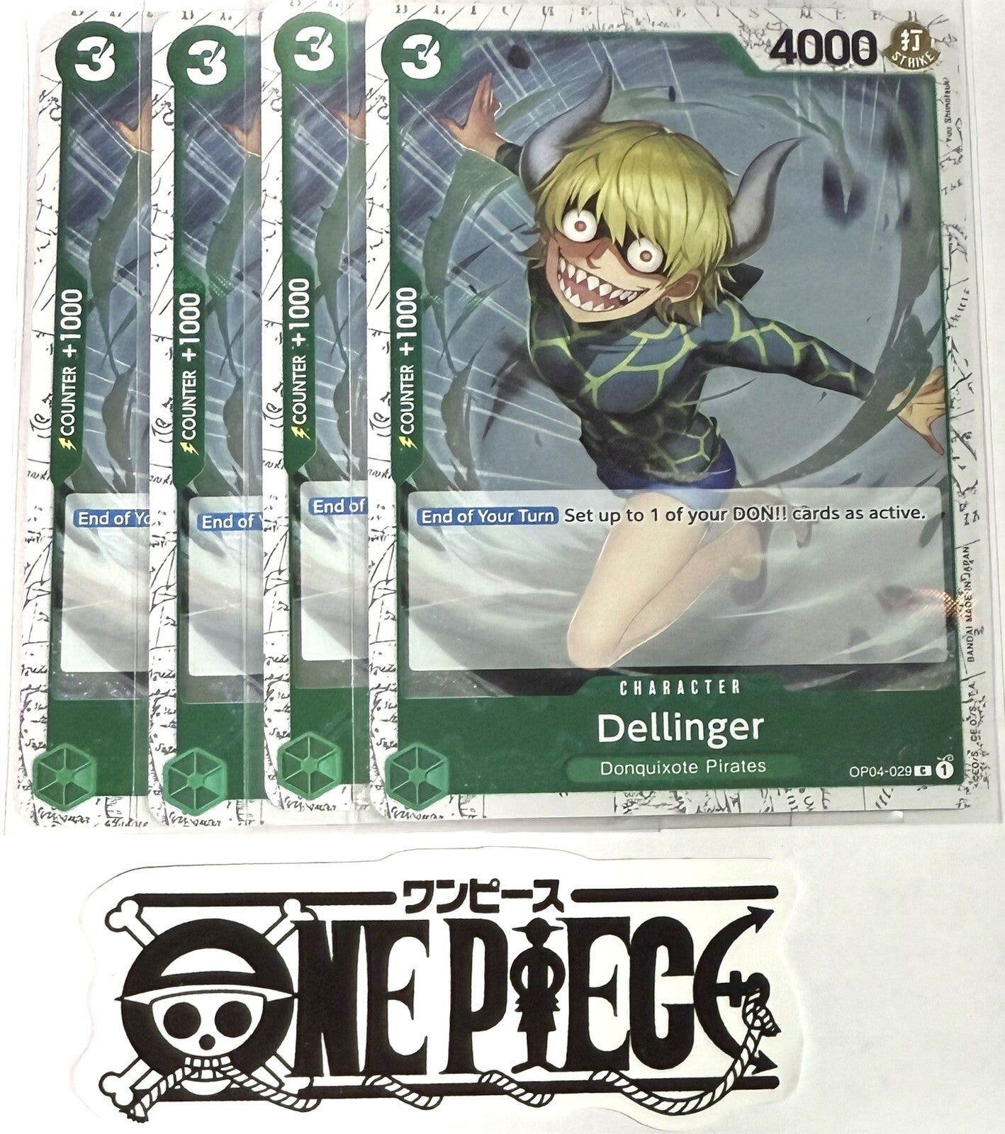 4x One Piece OP04-029 C Dellinger - Flag Foil - English - Playset - TCG - NM/M