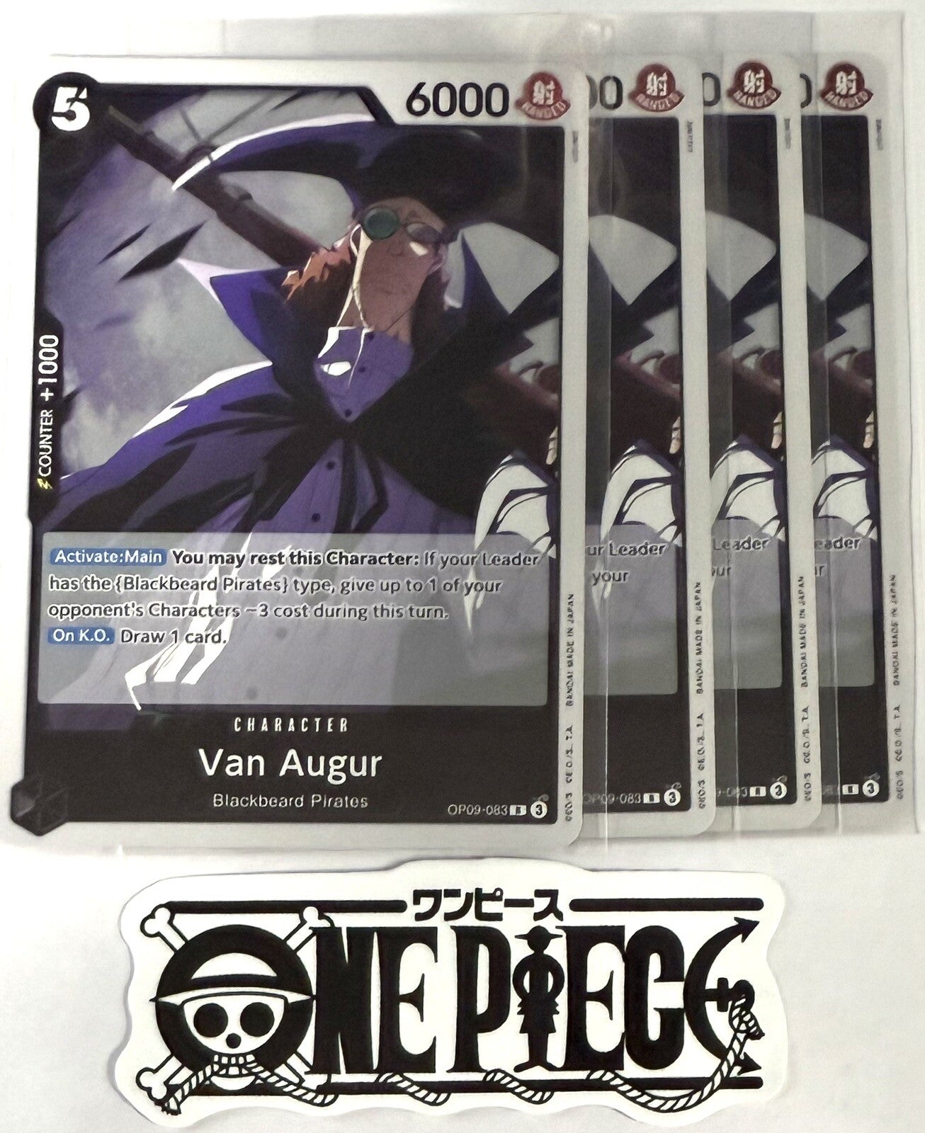 4x One Piece OP09-083 R Van Augur - Foil - English - Play Set - TCG - NM/M