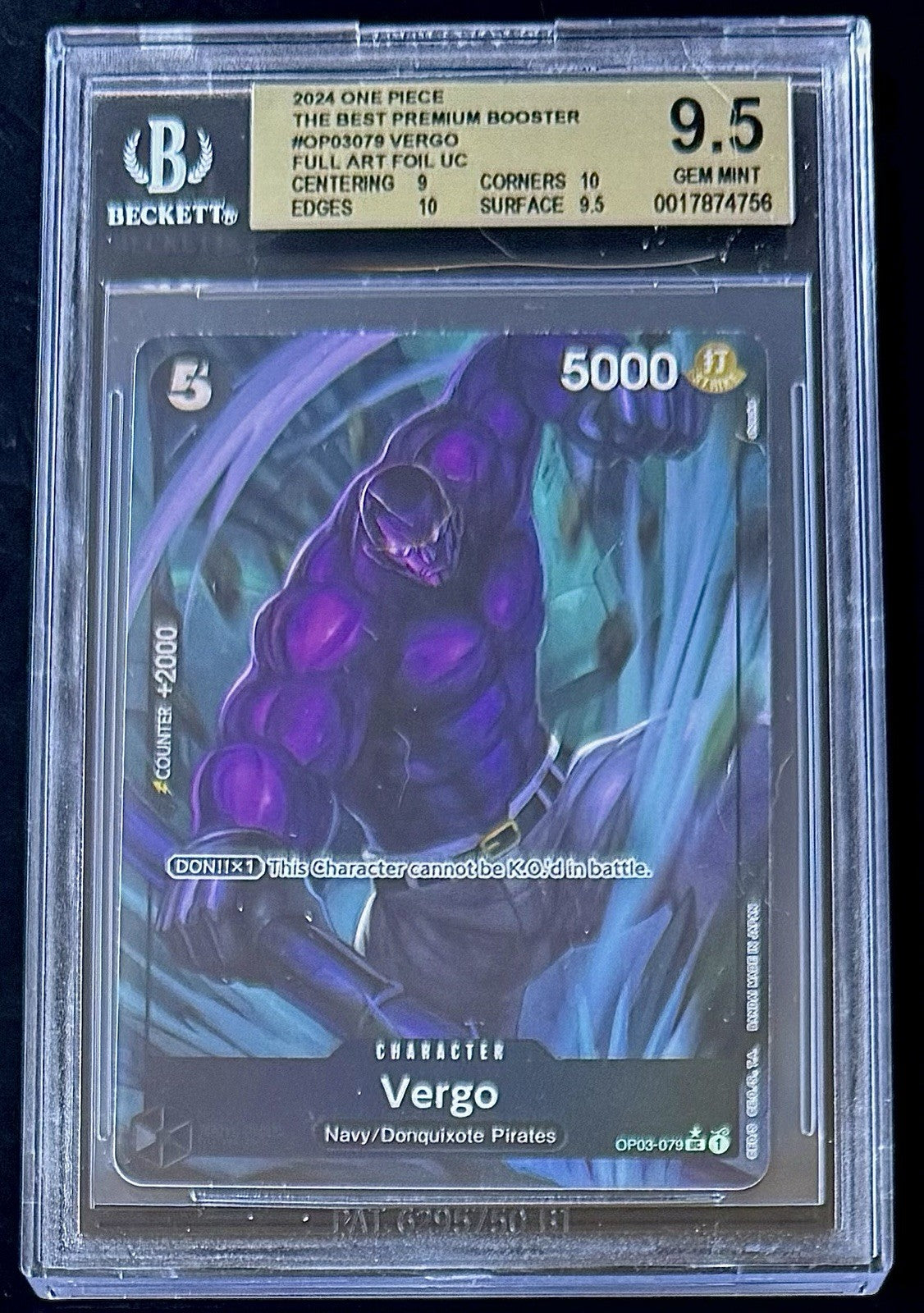 BGS 9.5 One Piece OP03-079 UC* - Vergo - Full Art Foil - EN - PRB01 - Graded