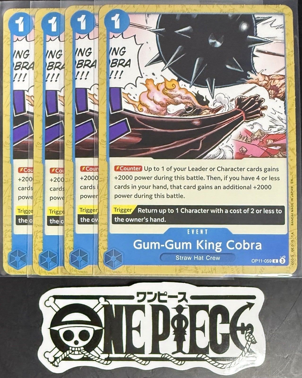 4 x One Piece OP11-059 C Gum-Gum King Cobra- ENG - Regular - Playset - TCG -NM/M
