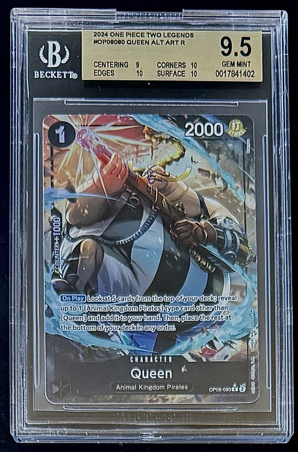 BGS 9.5 One Piece OP08-080 R* - Queen - Alt Art - English - Two Legends - Foil