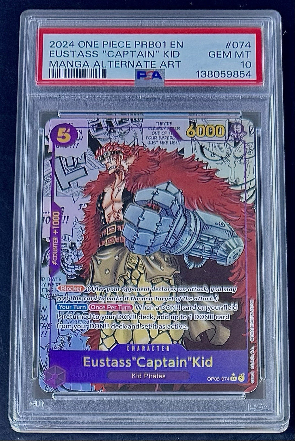 PSA 10 One Piece OP05-074 SR* - Eustass"Captain"Kid - Manga Alt Art - EN - PRB01