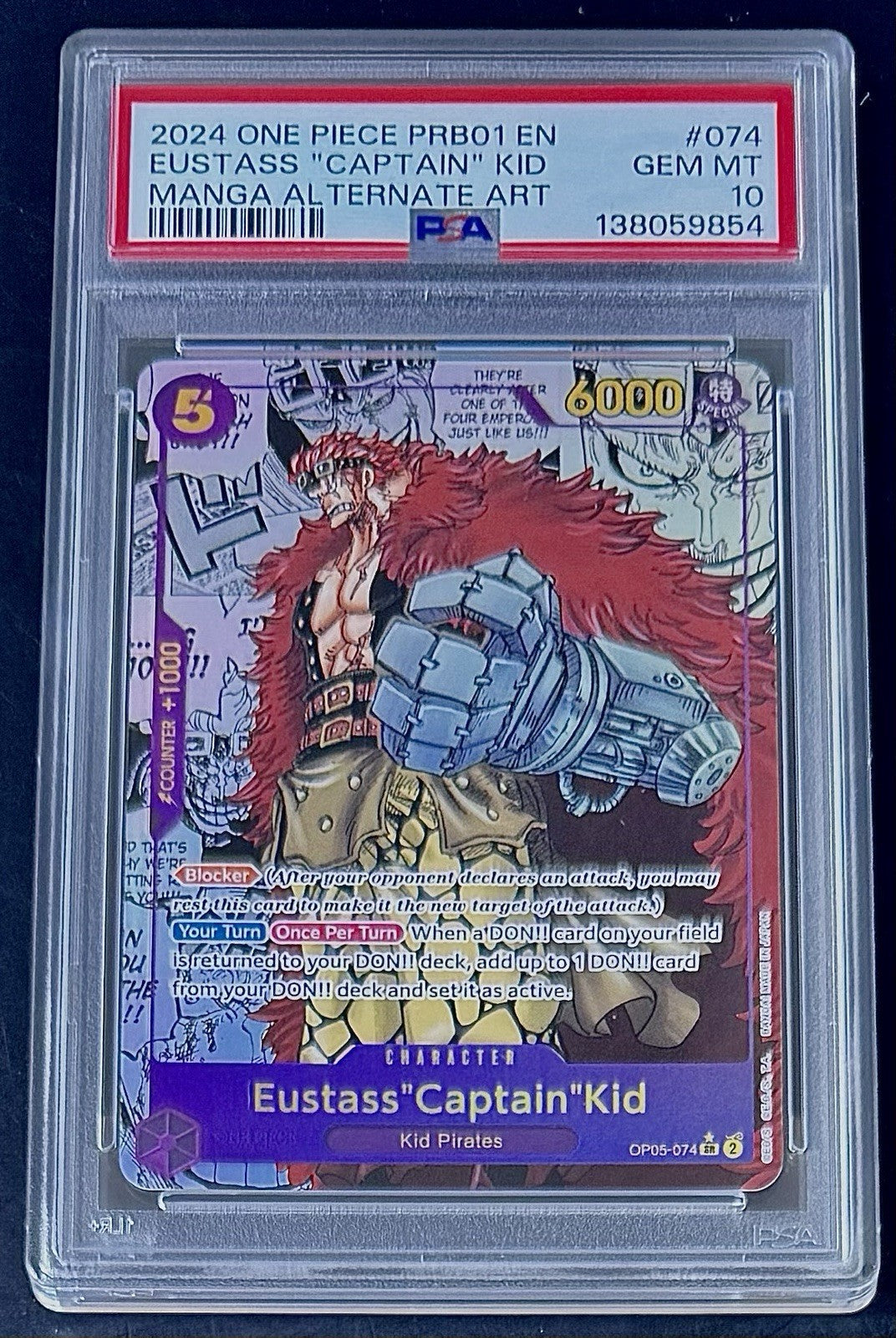 PSA 10 One Piece OP05-074 SR* - Eustass"Captain"Kid - Manga Alt Art - EN - PRB01