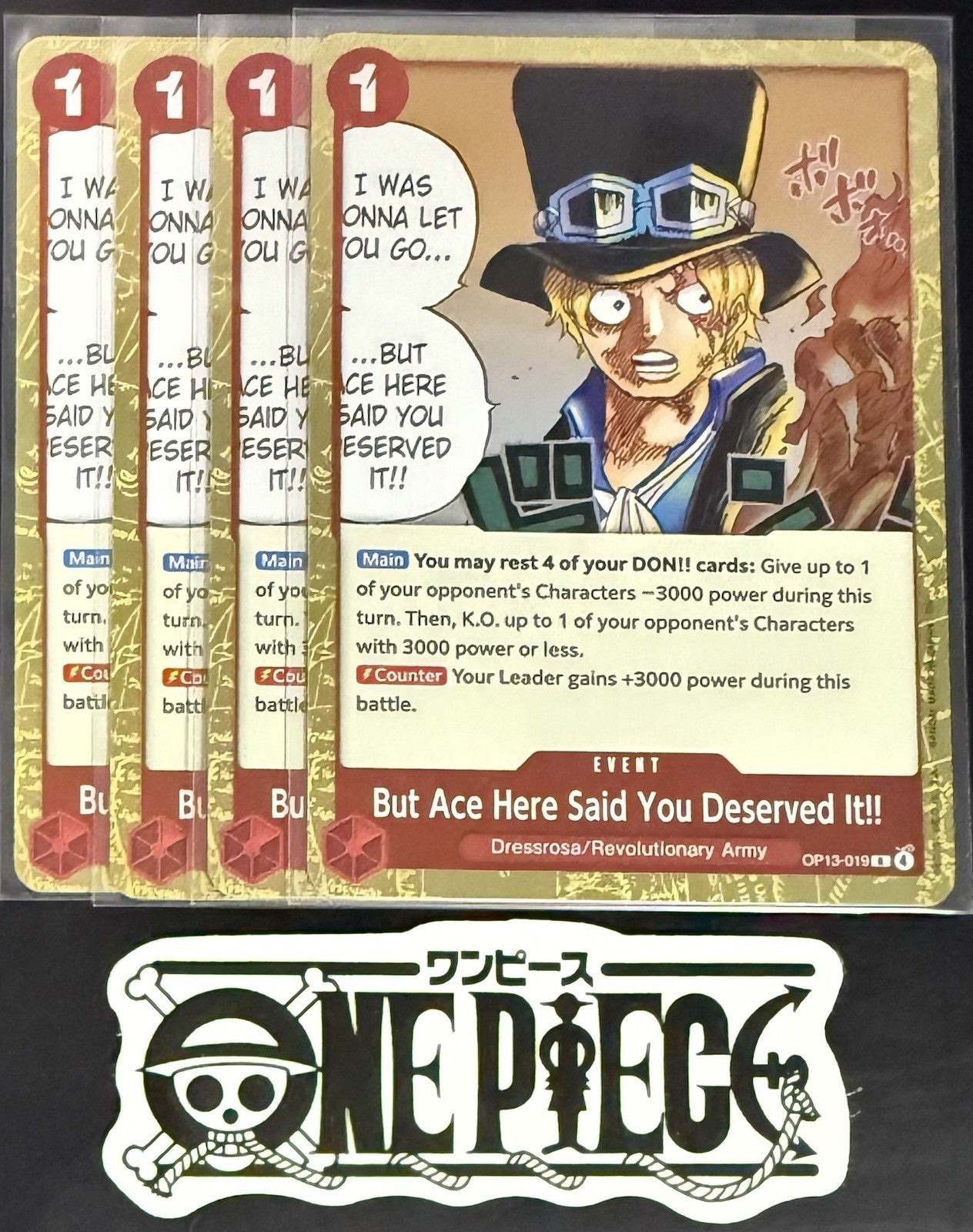 4x One Piece OP13-019 R But Ace Here Said... - ENG - Foil - Playset - TCG - NM/M
