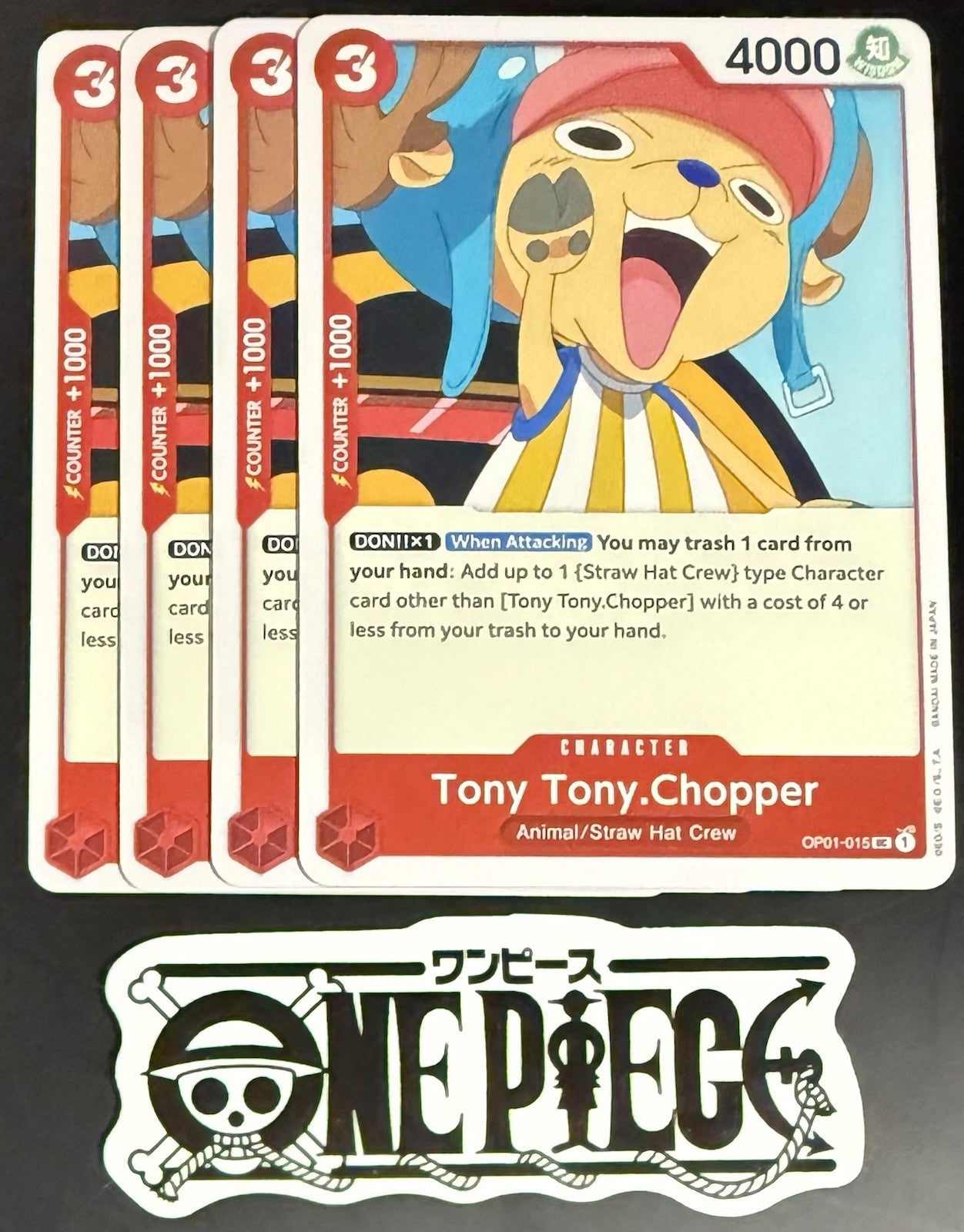 4x One Piece OP01-015 UC Tony Tony.Chopper - English - Regular - Playset - NM/M