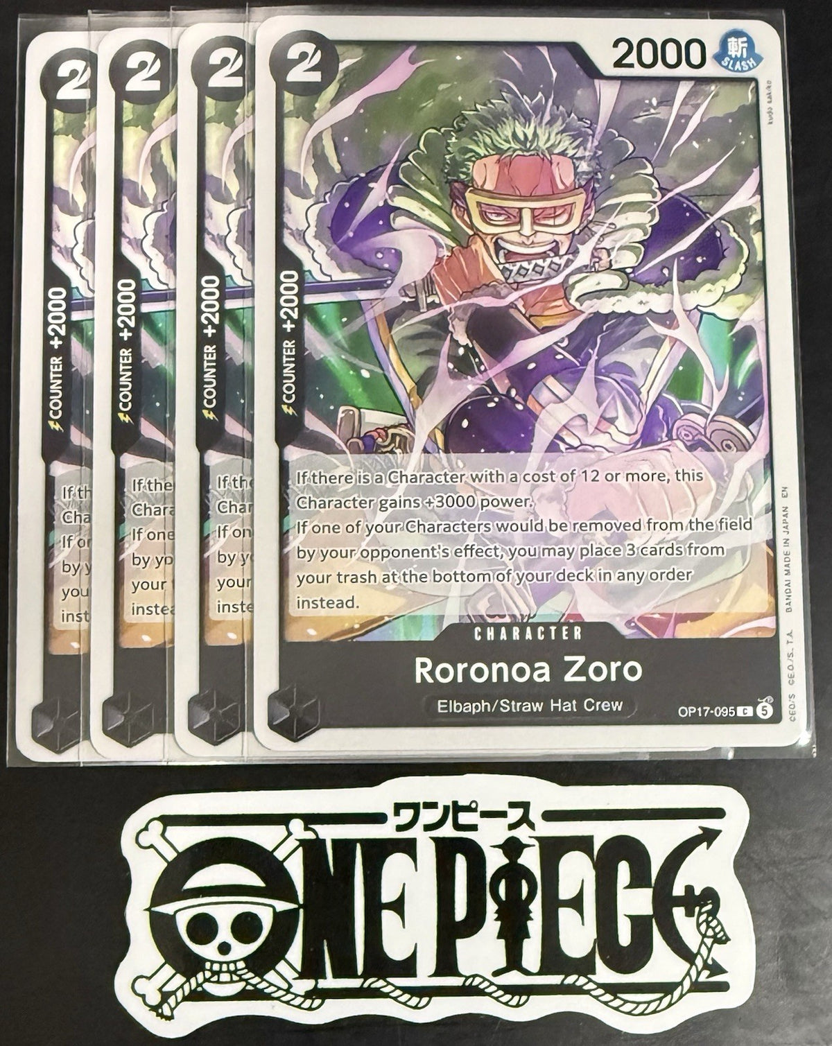 4x One Piece OP17-095 C - Roronoa Zoro - EN - Regular - Play Set - TCG - NM/M
