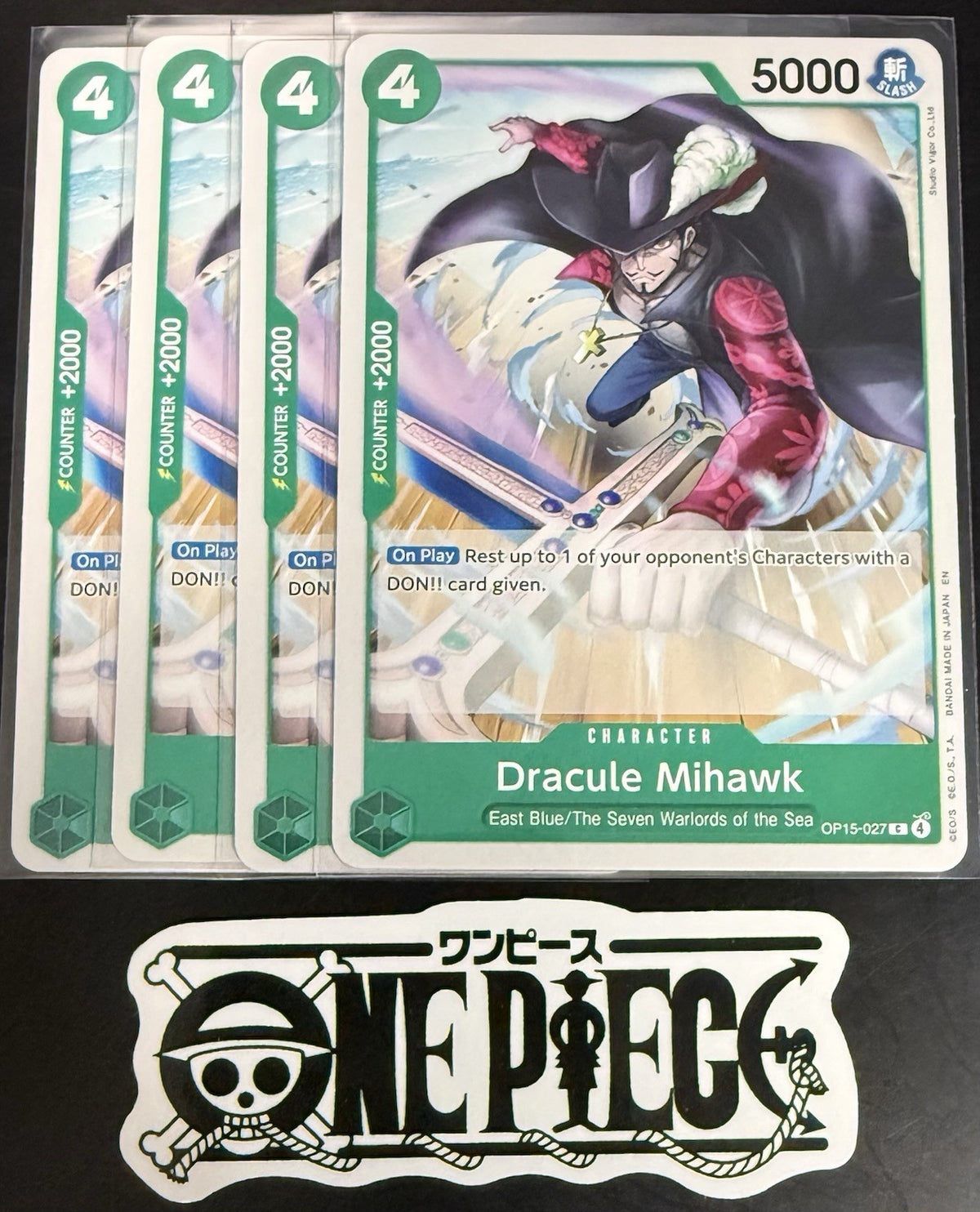 4x One Piece OP15-027 C - Dracule Mihawk - EN - Regular - Play Set - TCG - NM/M