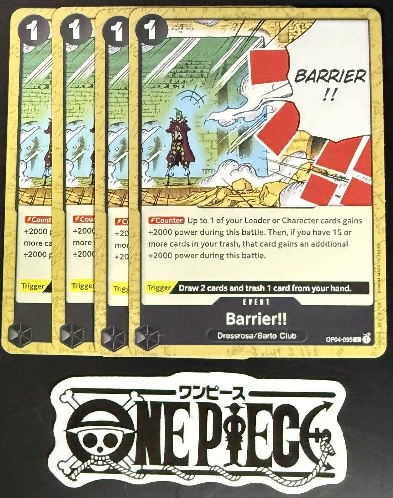 4x One Piece OP04-095 C Barrier!! - English - Regular - Play Set - TCG - NM/M