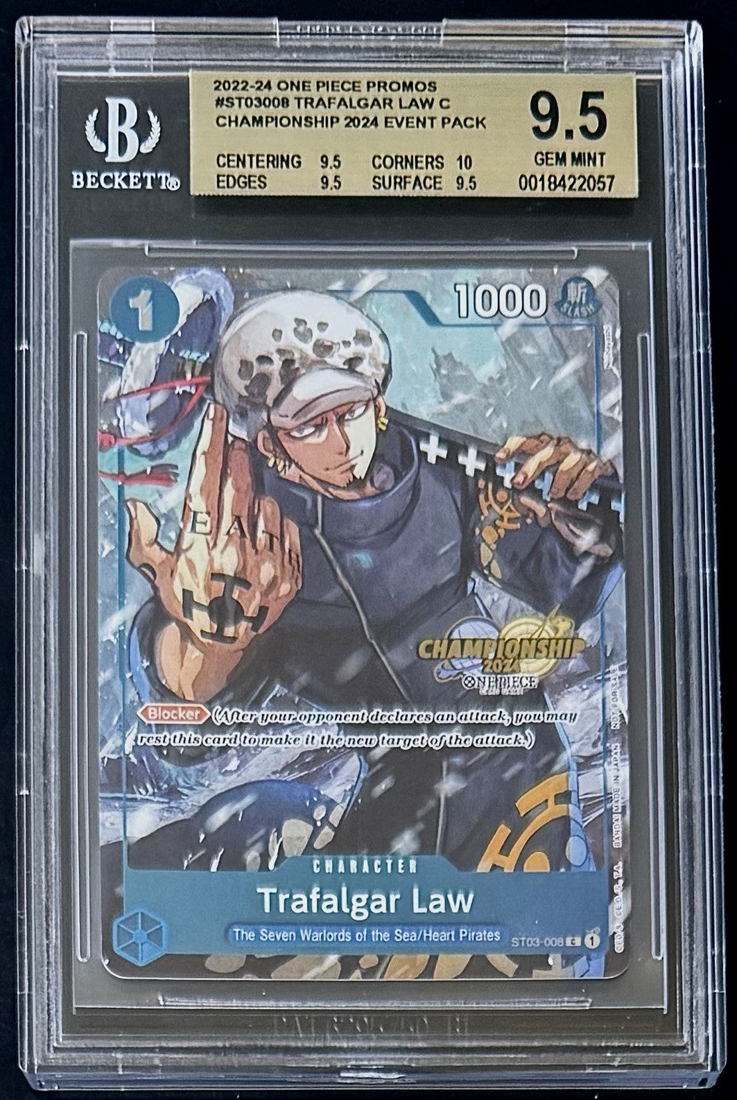 BGS 9.5 One Piece ST03-008 C Trafalgar Law - English - Championship 2024 -Graded