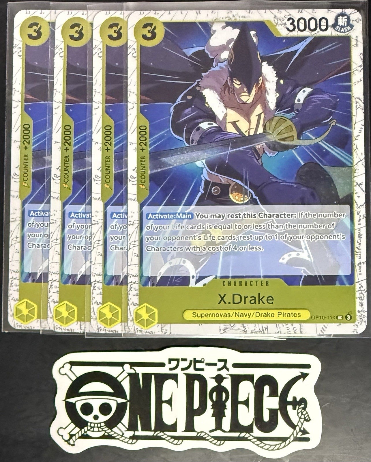 4 x One Piece OP10-114 UC  X.Drake - English - PRB02 Foil - Playset - NM/M