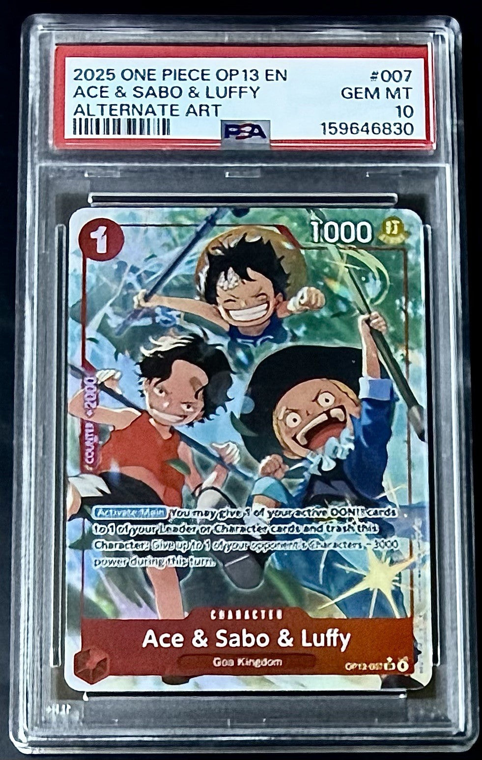 PSA 10 One Piece OP13-007 SR* - Ace & Sabo & Luffy - EN - Carrying on His Will