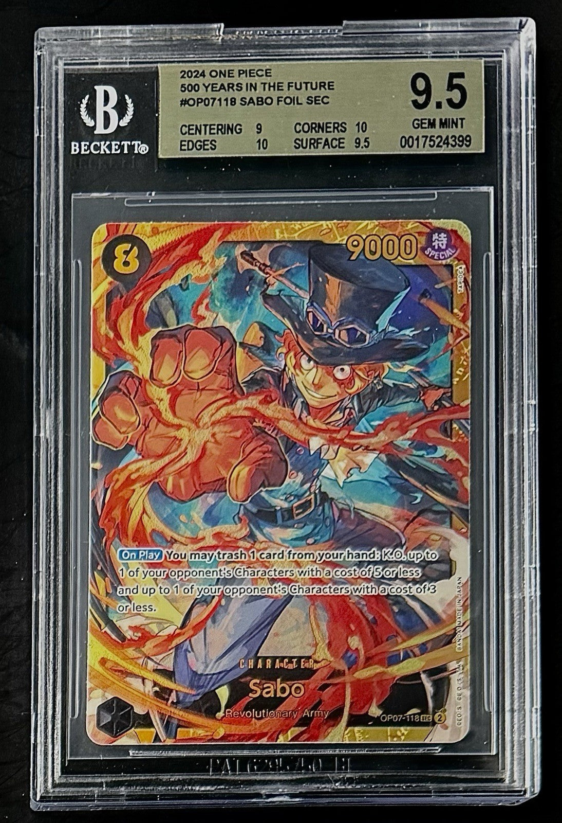 BGS 9.5 One Piece OP07-118 SEC Sabo - English - 500 Years in the Future - Graded