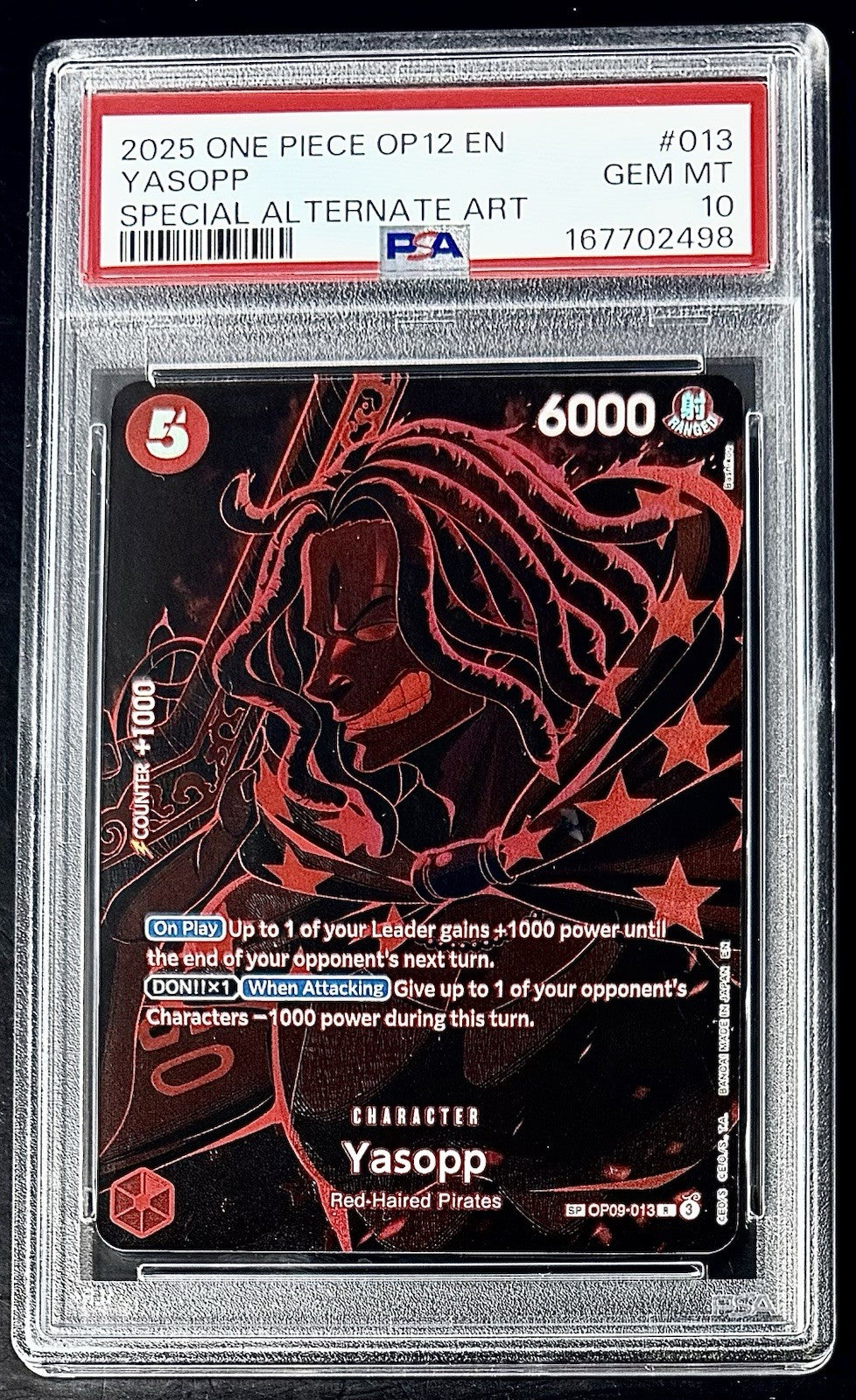 PSA 10 One Piece SP OP09-013 R - Yasopp -Special Alt Art-EN-Legacy of the Master