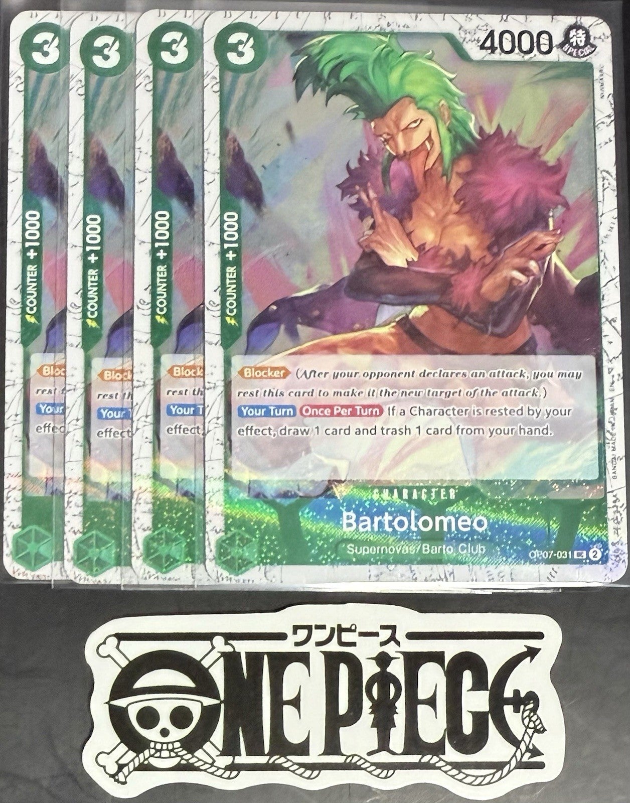 4 x One Piece OP07-031 UC Bartolomeo - English - PRB02 Foil - Playset - NM/M