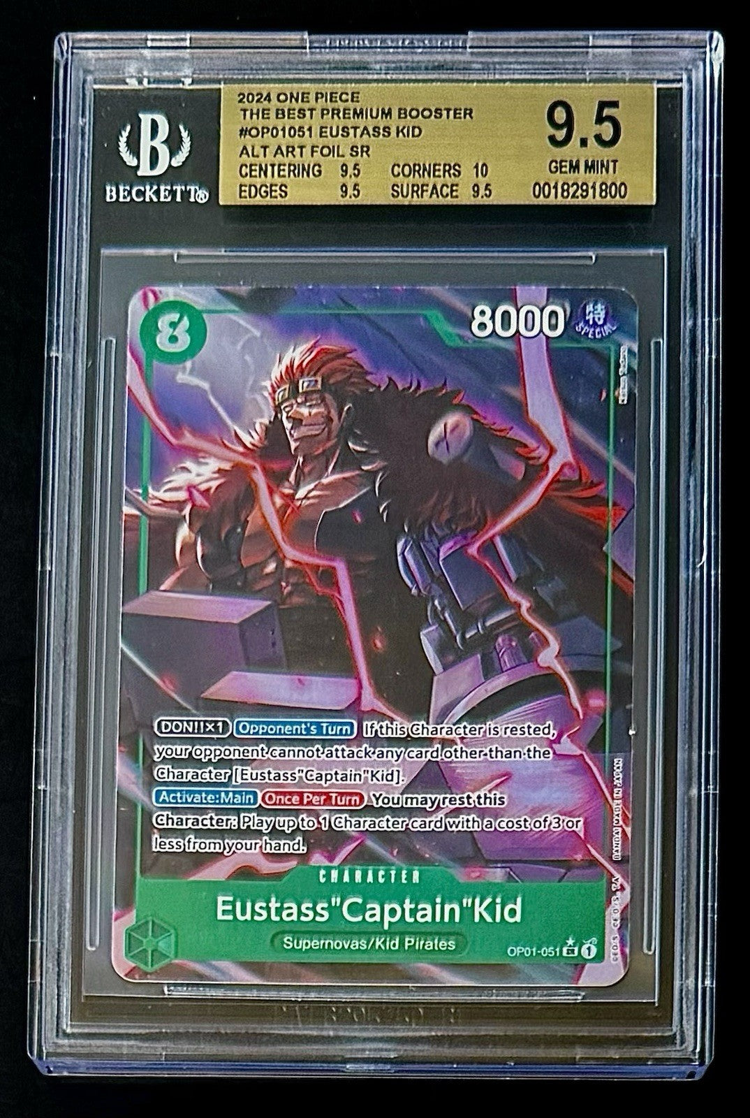 BGS 9.5 One Piece OP01-051 SR* Eustass"Captain"Kid - English - PRB01 - Graded