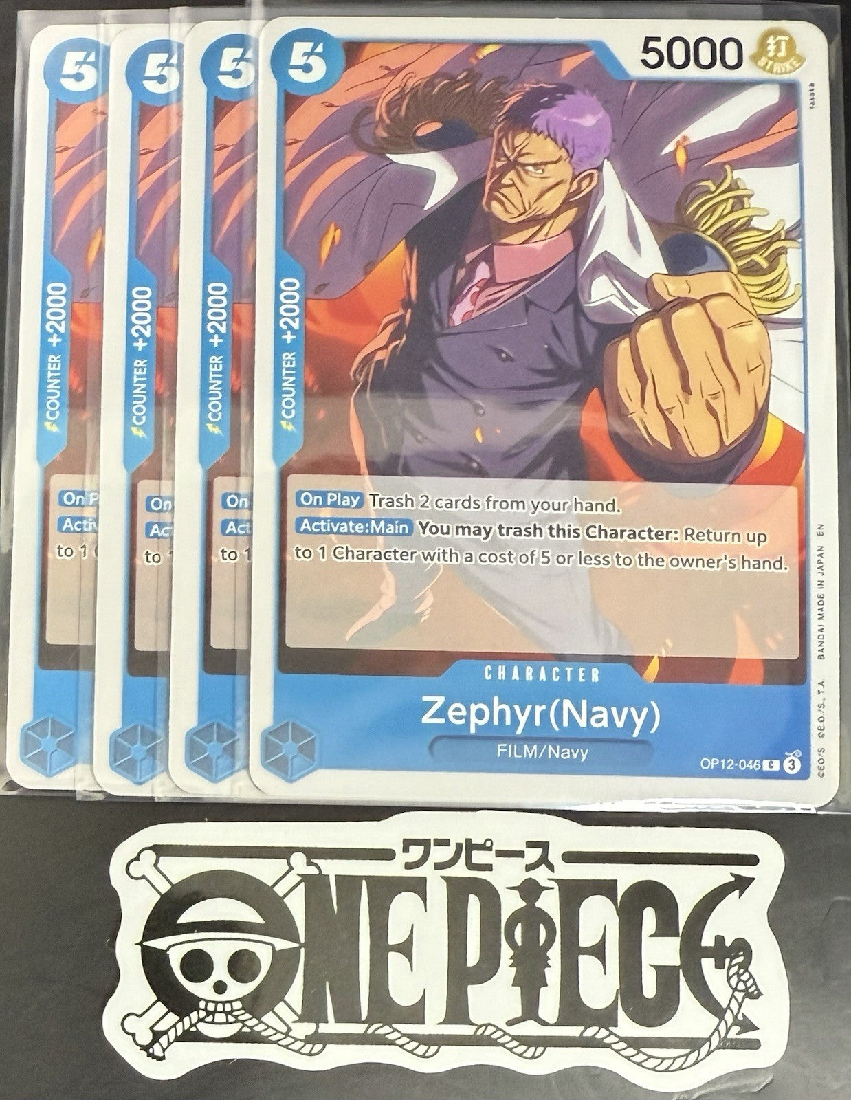 4 x One Piece OP12-046 C Zephyr(Navy) - ENG - Regular - Playset - NM/M
